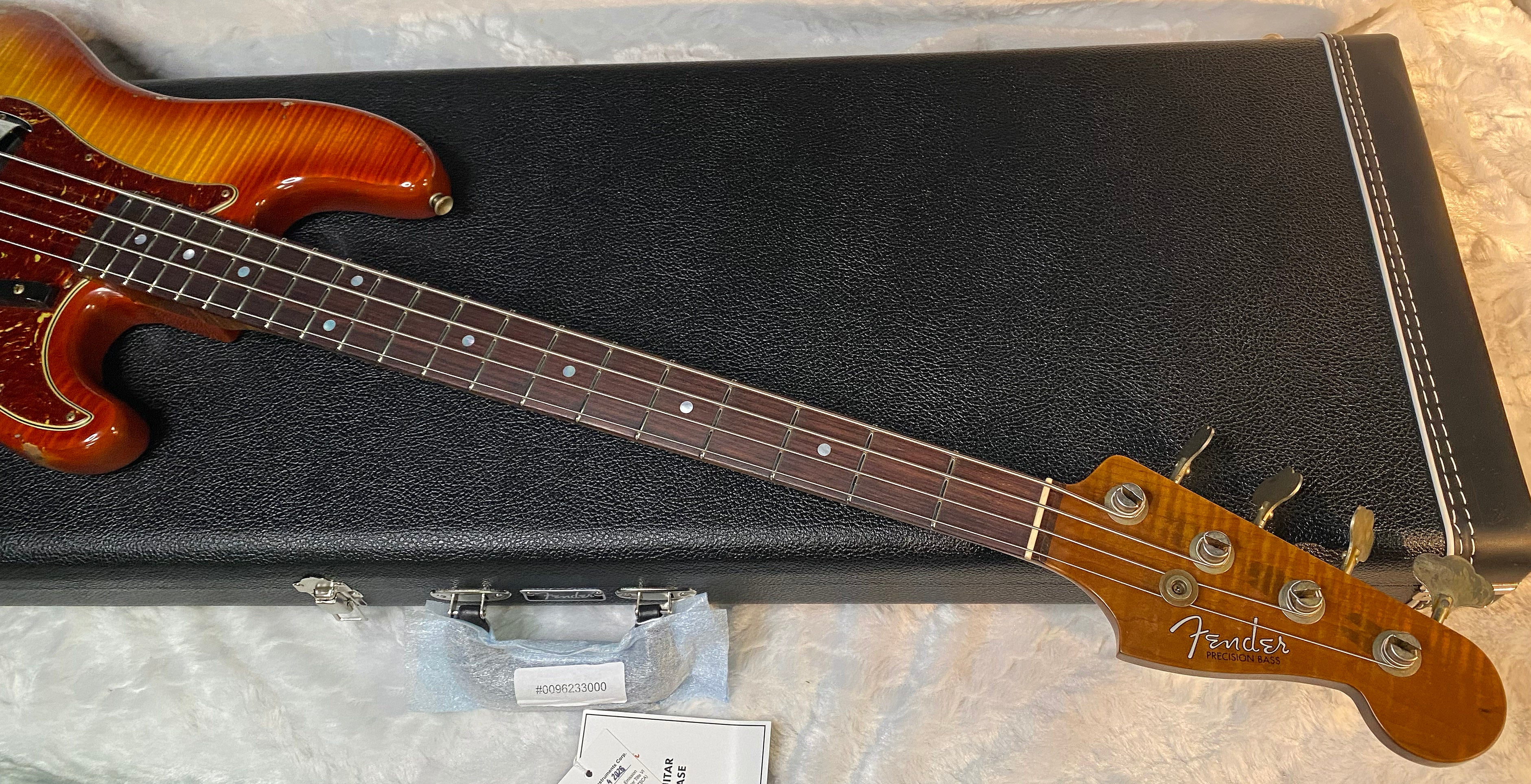 NEW! Fender Artisan Flame Maple Top Precision Bass Relic - Custom Shop - Aged Cherry Sunburst - Absolutely Beautiful - Flamed Roasted Maple Neck - Authorized Dealer - 9.3lbs - G06781