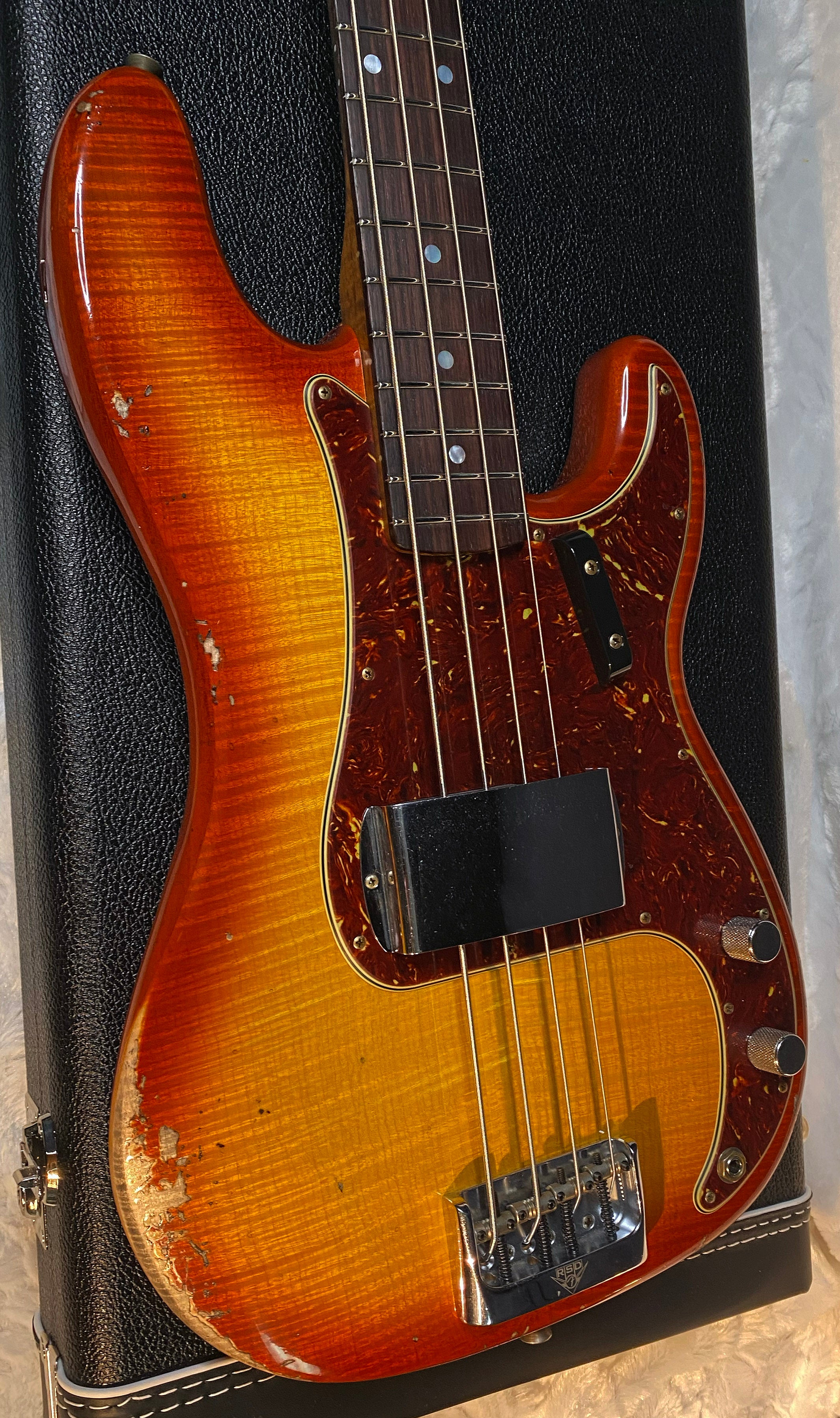 NEW! Fender Artisan Flame Maple Top Precision Bass Relic - Custom Shop - Aged Cherry Sunburst - Absolutely Beautiful - Flamed Roasted Maple Neck - Authorized Dealer - 9.3lbs - G06781