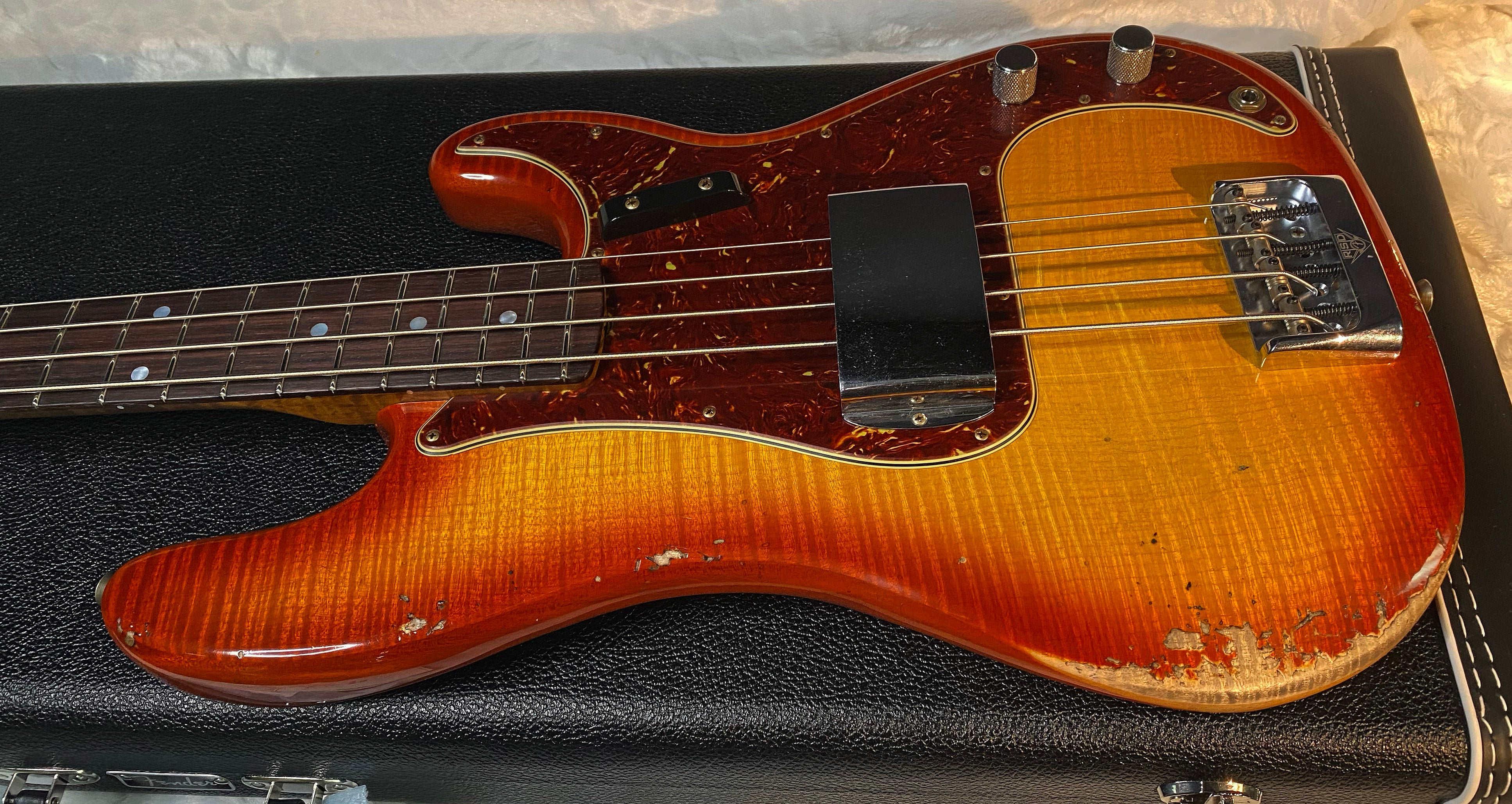 NEW! Fender Artisan Flame Maple Top Precision Bass Relic - Custom Shop - Aged Cherry Sunburst - Absolutely Beautiful - Flamed Roasted Maple Neck - Authorized Dealer - 9.3lbs - G06781