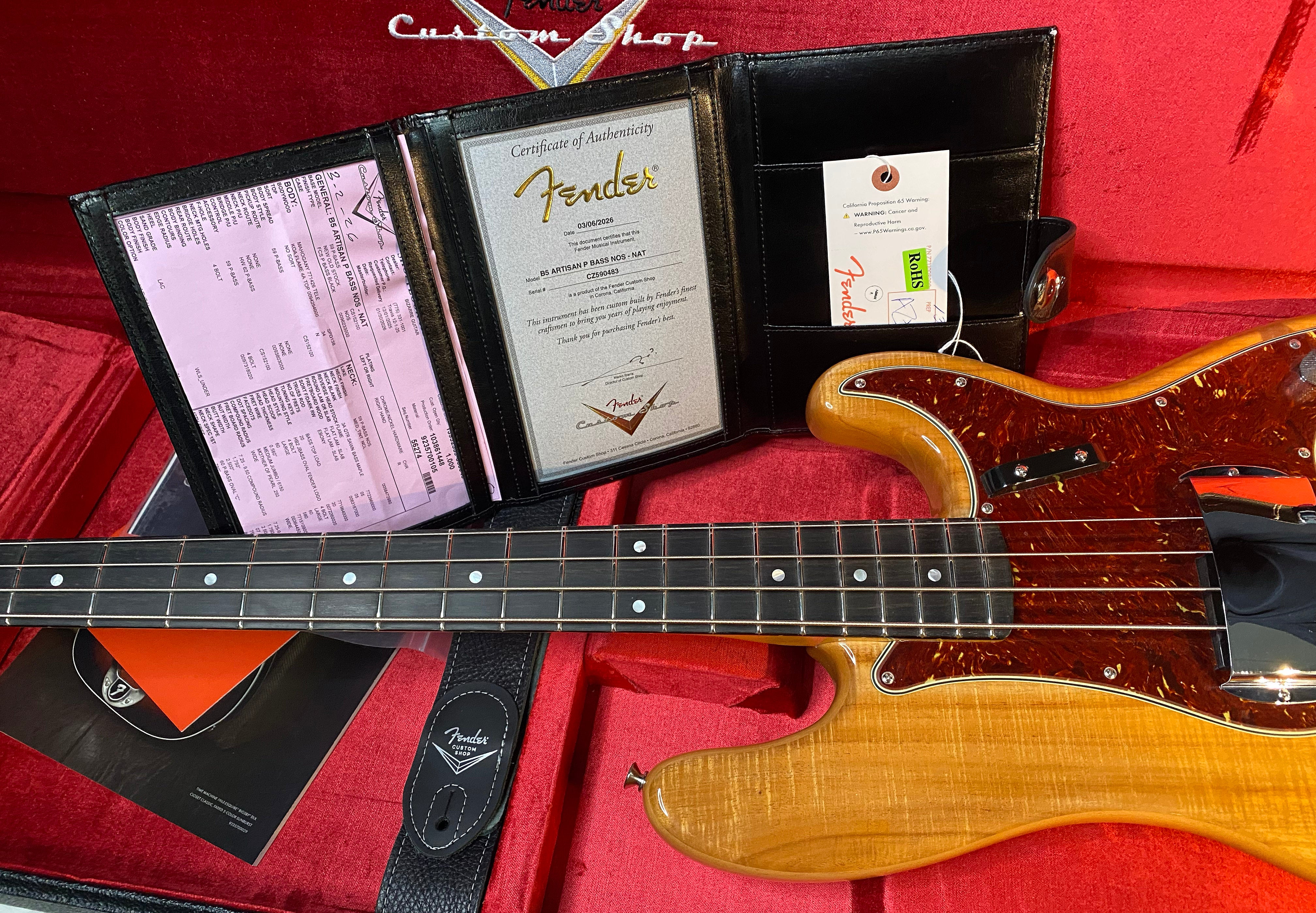 NEW! Fender Artisan Koa Precision Bass NOS - Ebony Fingerboard Natural Koa Finish - Absolutely Beautiful - Flamed Maple Neck - Authorized Dealer - 9.65lbs - G06782