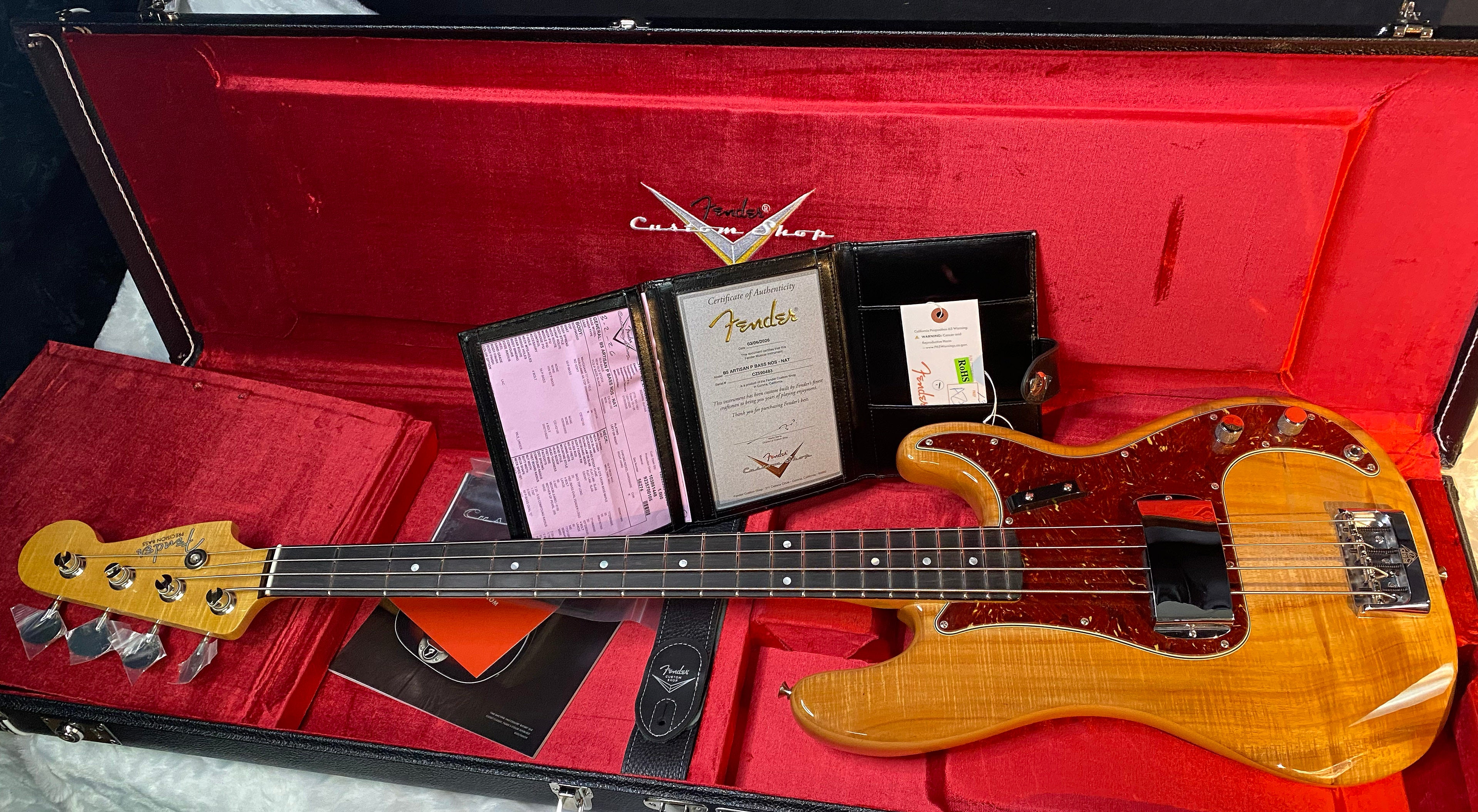 NEW! Fender Artisan Koa Precision Bass NOS - Ebony Fingerboard Natural Koa Finish - Absolutely Beautiful - Flamed Maple Neck - Authorized Dealer - 9.65lbs - G06782