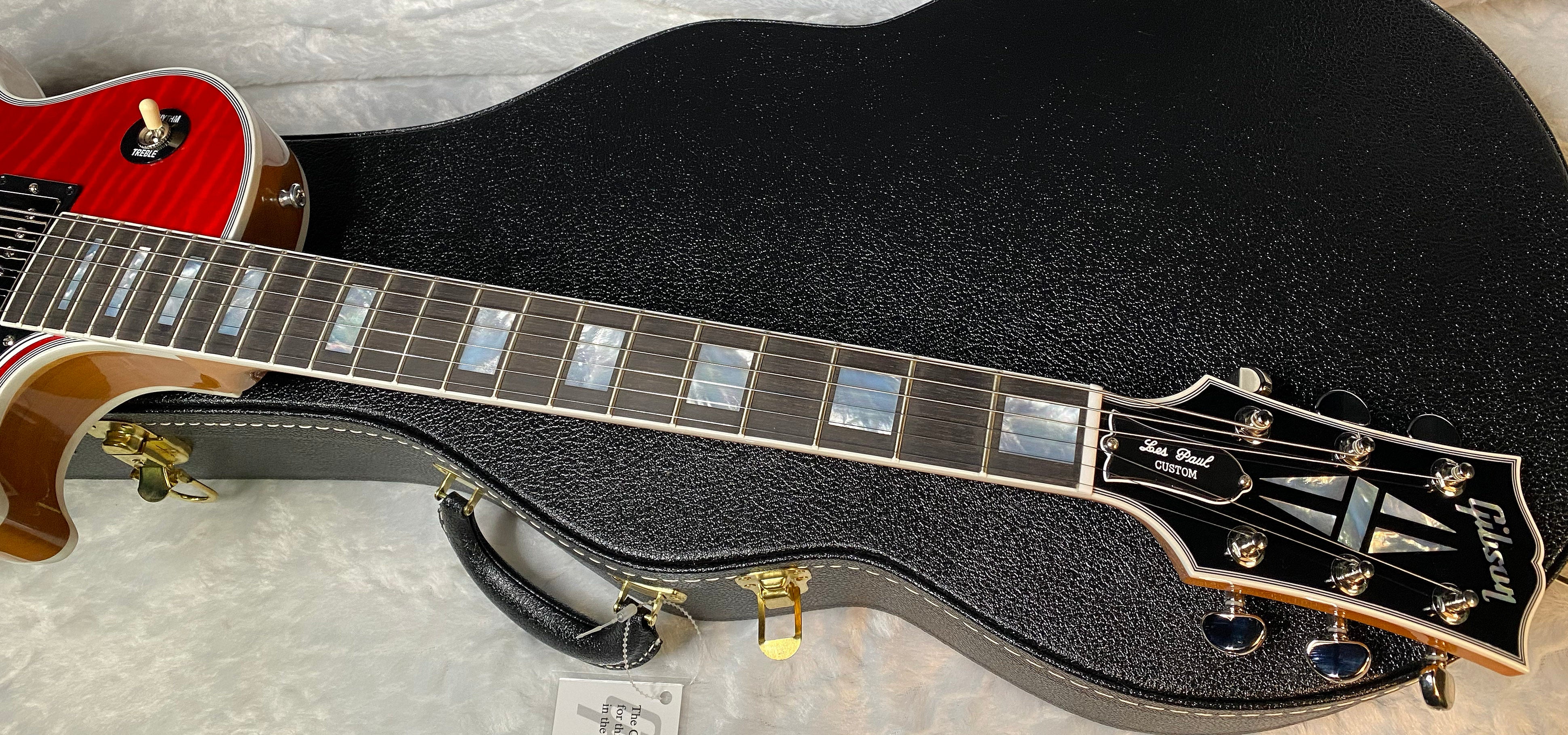 NEW! Gibson Dealer Select Custom Shop Les Paul Custom AAA Figured Flame Top - Transparent Red / Natural Back - Authorized Dealer - WOW! 8.7 lbs - G05983