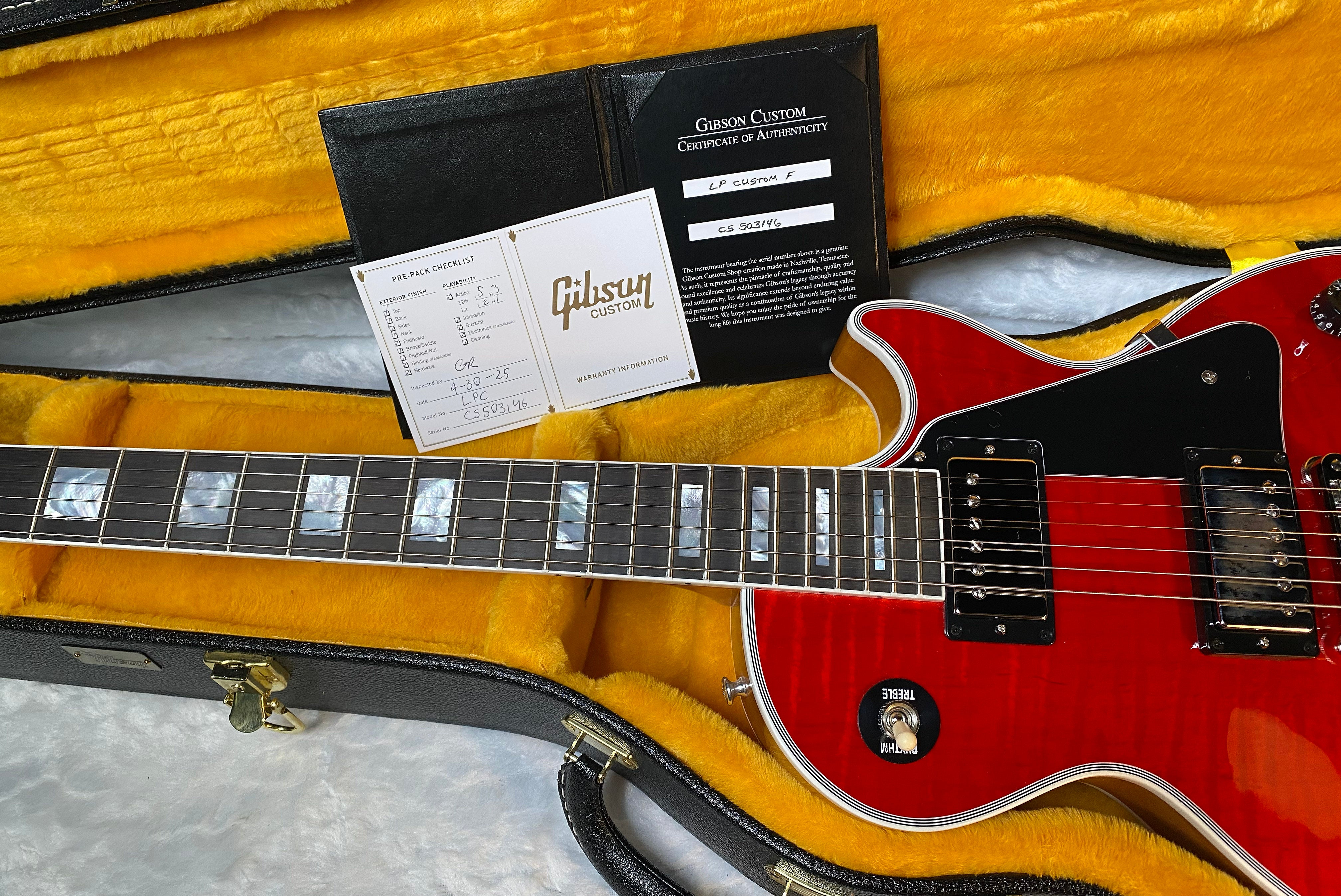 NEW! Gibson Dealer Select Custom Shop Les Paul Custom AAA Figured Flame Top - Transparent Red / Natural Back - Authorized Dealer - WOW! 8.7 lbs - G05983