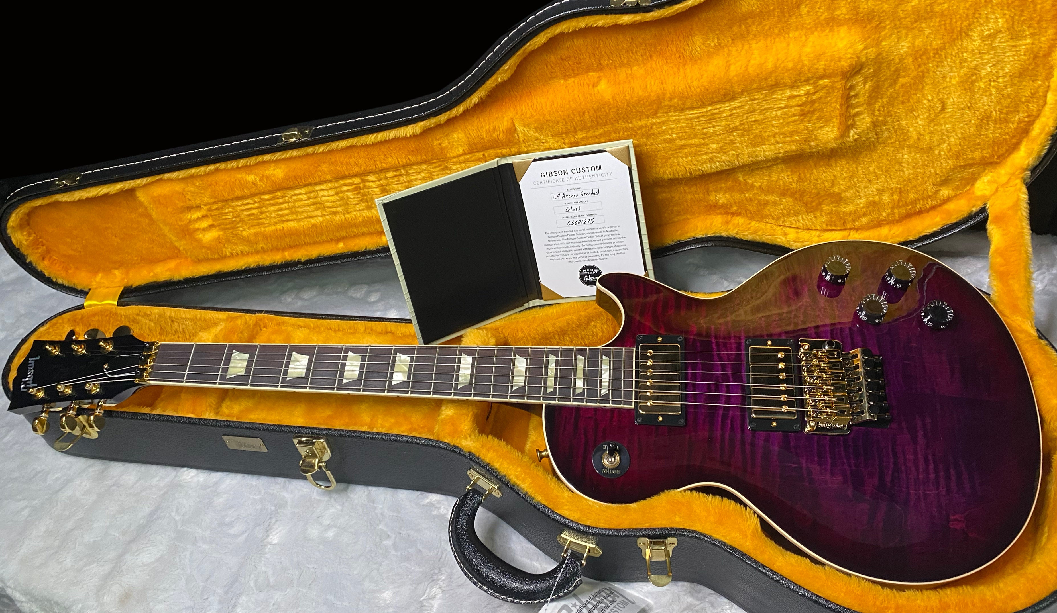 NEW! Gibson Custom Les Paul Axcess Standard Figured Top Floyd Rose Electric Guitar - Greatest Hits II - Authorized Dealer - Tri-Berry Burst - WOW! 8.5lbs - G07453