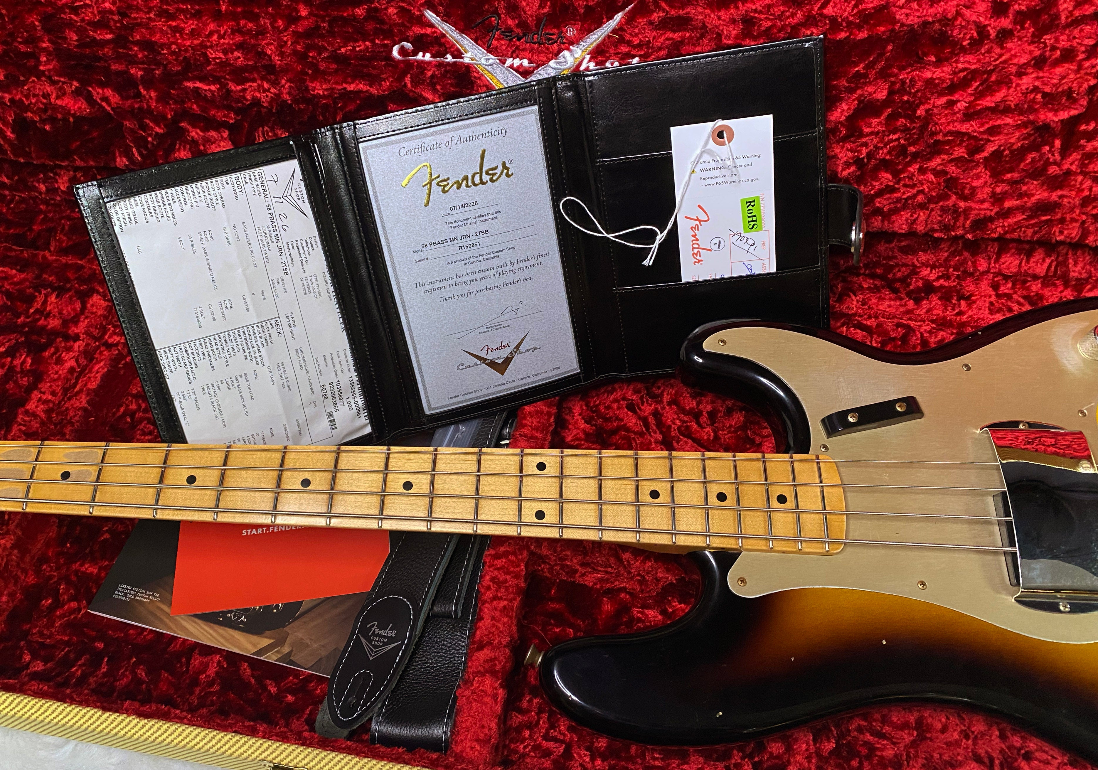 NEW! Fender Custom Shop 1958 Precision Bass Journeyman Relic - 2-Tone Sunburst - Authorized Dealer - 8.8lbs - G07461