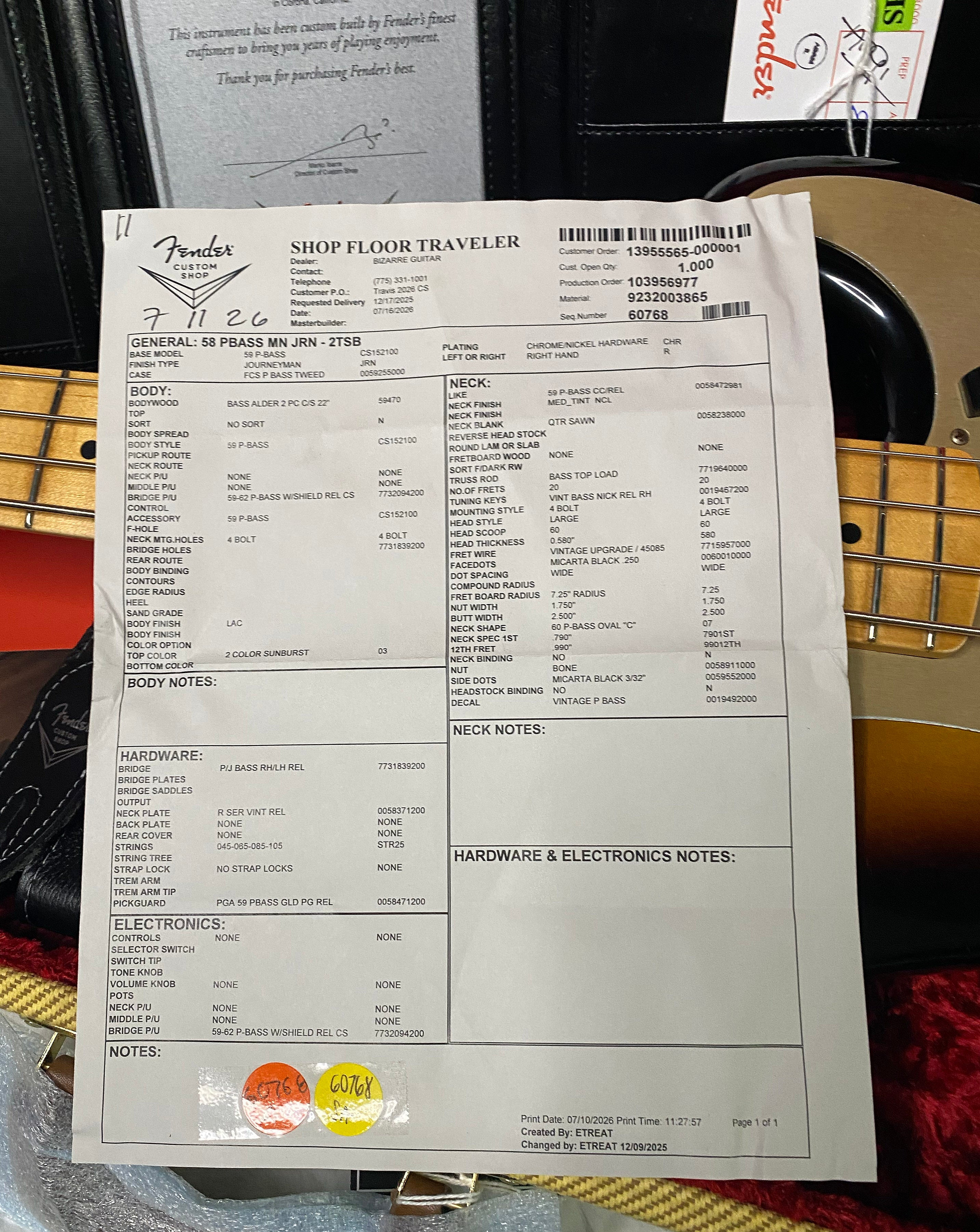 NEW! Fender Custom Shop 1958 Precision Bass Journeyman Relic - 2-Tone Sunburst - Authorized Dealer - 8.8lbs - G07461
