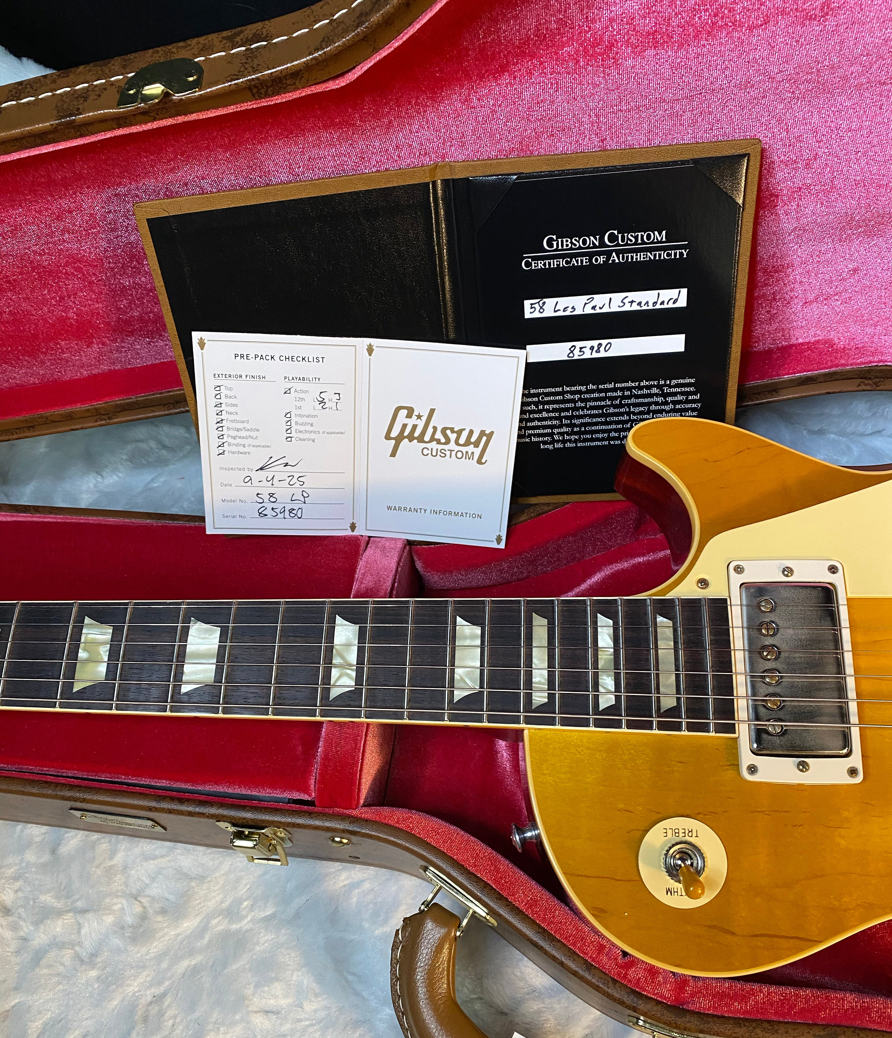NEW ! Gibson Custom Shop '58 Les Paul Standard 1958 - Lemon Burst VOS - Beautiful Quilt / Flame Top - Authorized Dealer -8.7lbs - G06001