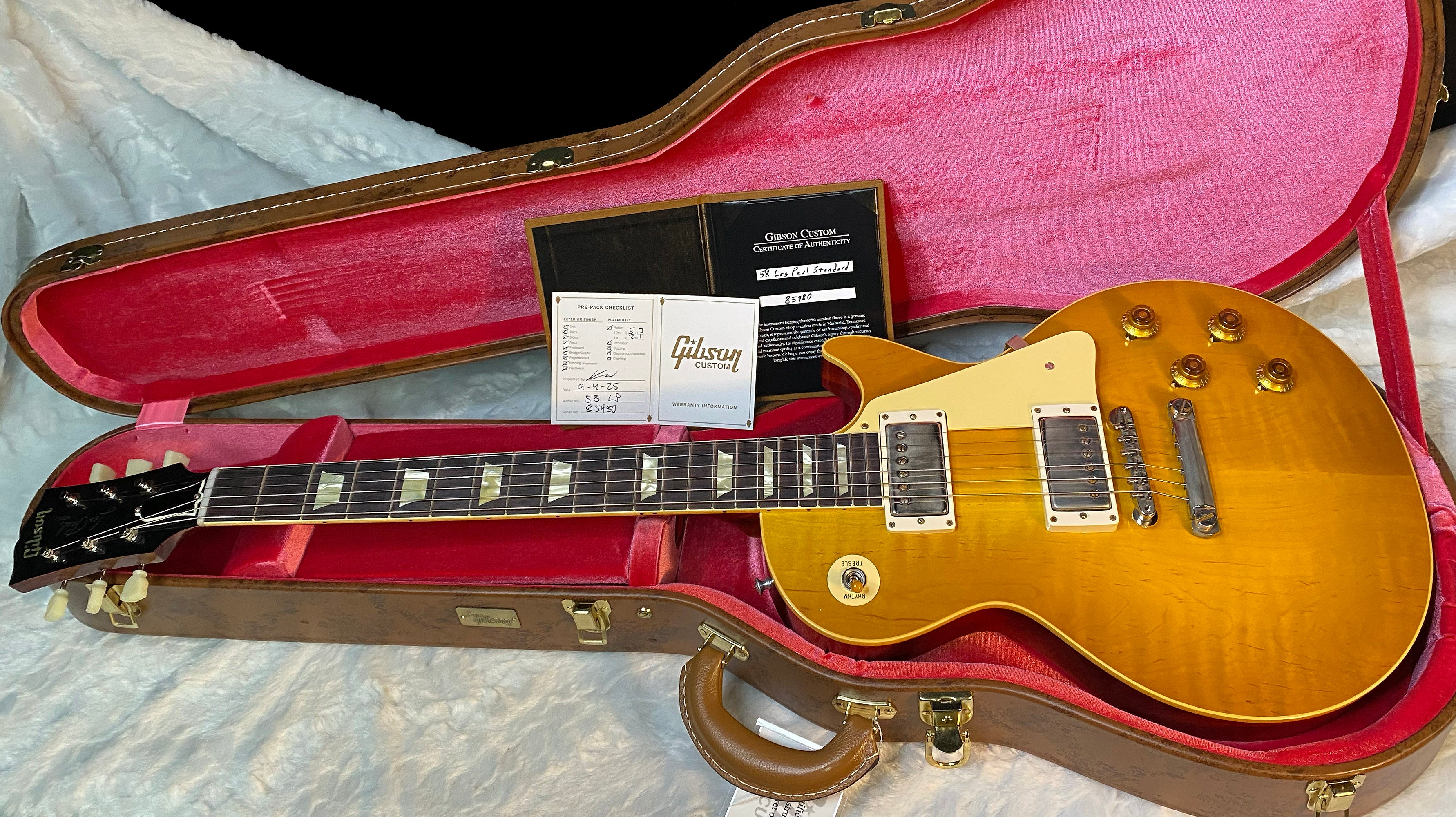 NEW ! Gibson Custom Shop '58 Les Paul Standard 1958 - Lemon Burst VOS - Beautiful Quilt / Flame Top - Authorized Dealer -8.7lbs - G06001