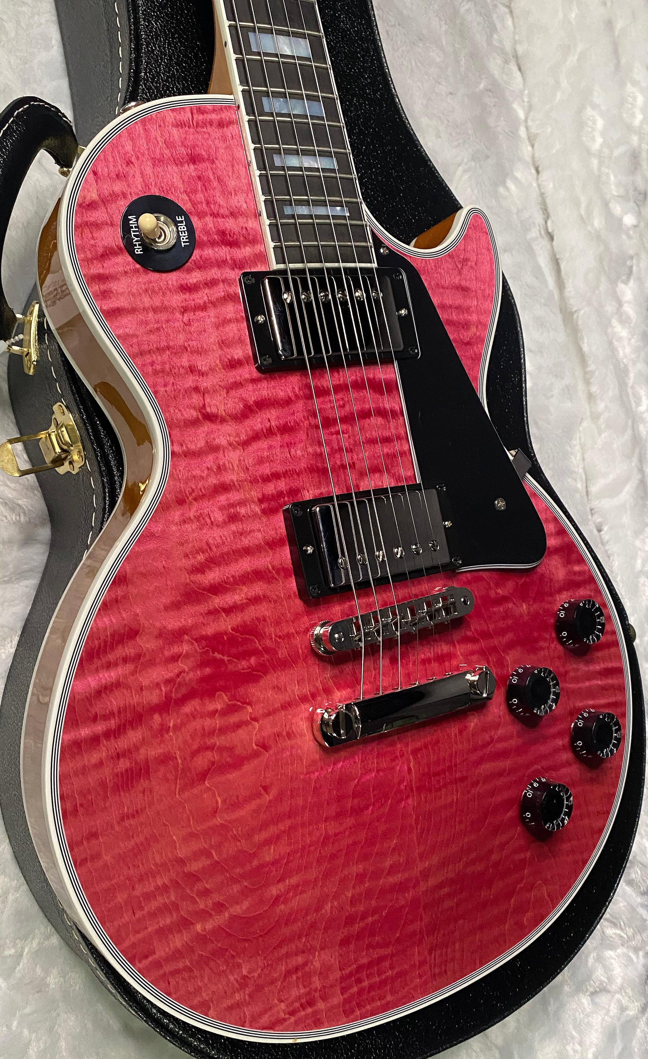 NEW! Gibson Dealer Select Custom Shop Les Paul Custom AAA Super Curly Figured Top - Transparent Pink - Authorized Dealer - WOW! 8.8 lbs - G07451