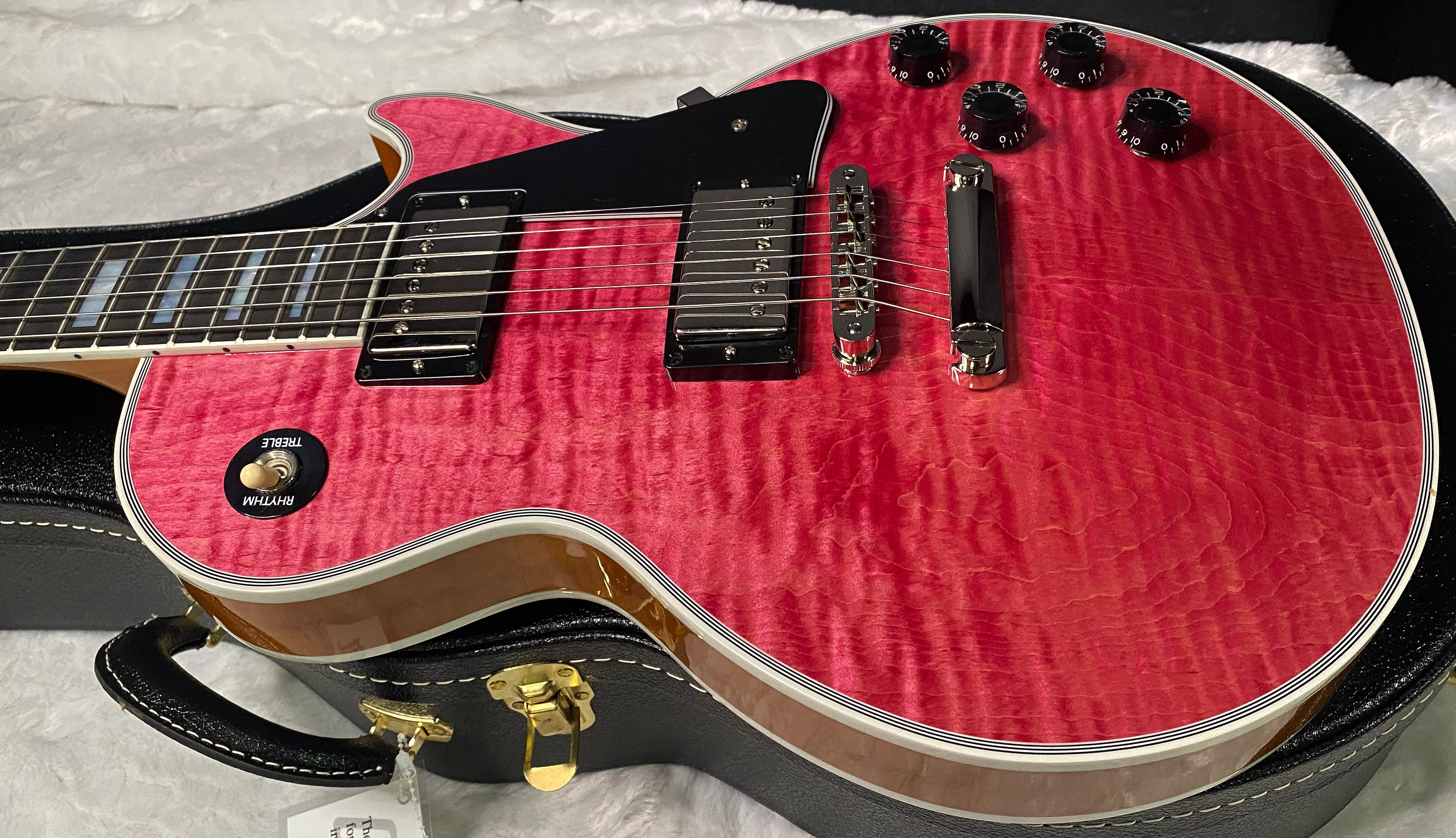 NEW! Gibson Dealer Select Custom Shop Les Paul Custom AAA Super Curly Figured Top - Transparent Pink - Authorized Dealer - WOW! 8.8 lbs - G07451