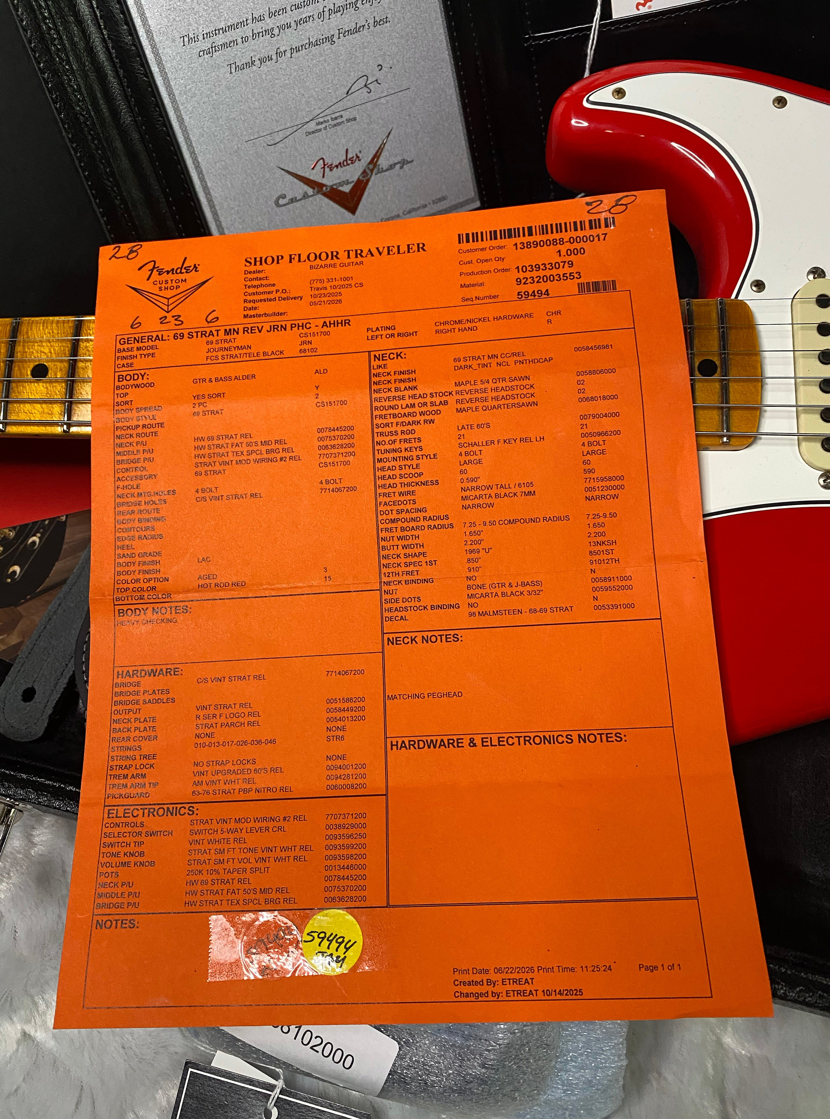NEW! Fender Custom Shop Special Run '69 Stratocaster Journeyman Relic - Handwound P/U's - Aged Hot Rod Red - Reverse Headstock - 7.8lbs - Authorized Dealer - SUPER RARE! G07469
