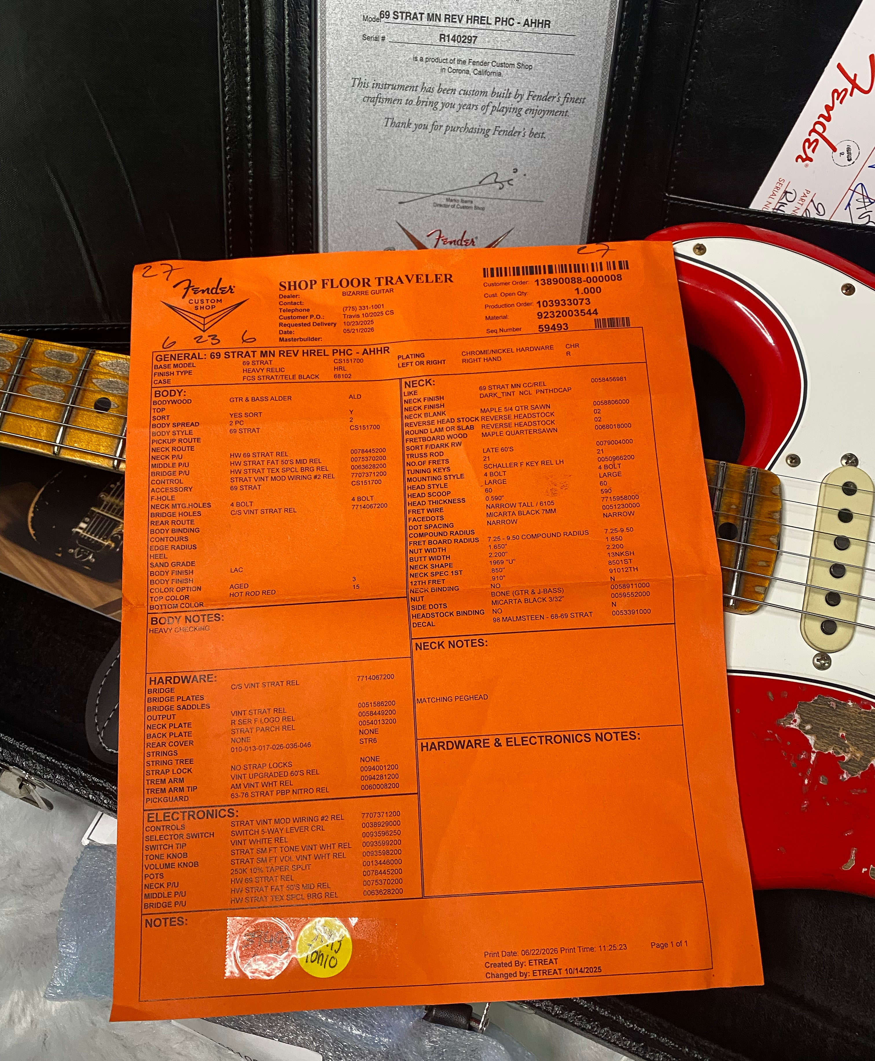 NEW! Fender Custom Shop Special Run '69 Stratocaster Heavy Relic - Handwound P/U's - Aged Hot Rod Red - Reverse Headstock - 8lbs - Authorized Dealer - SUPER RARE! G07477