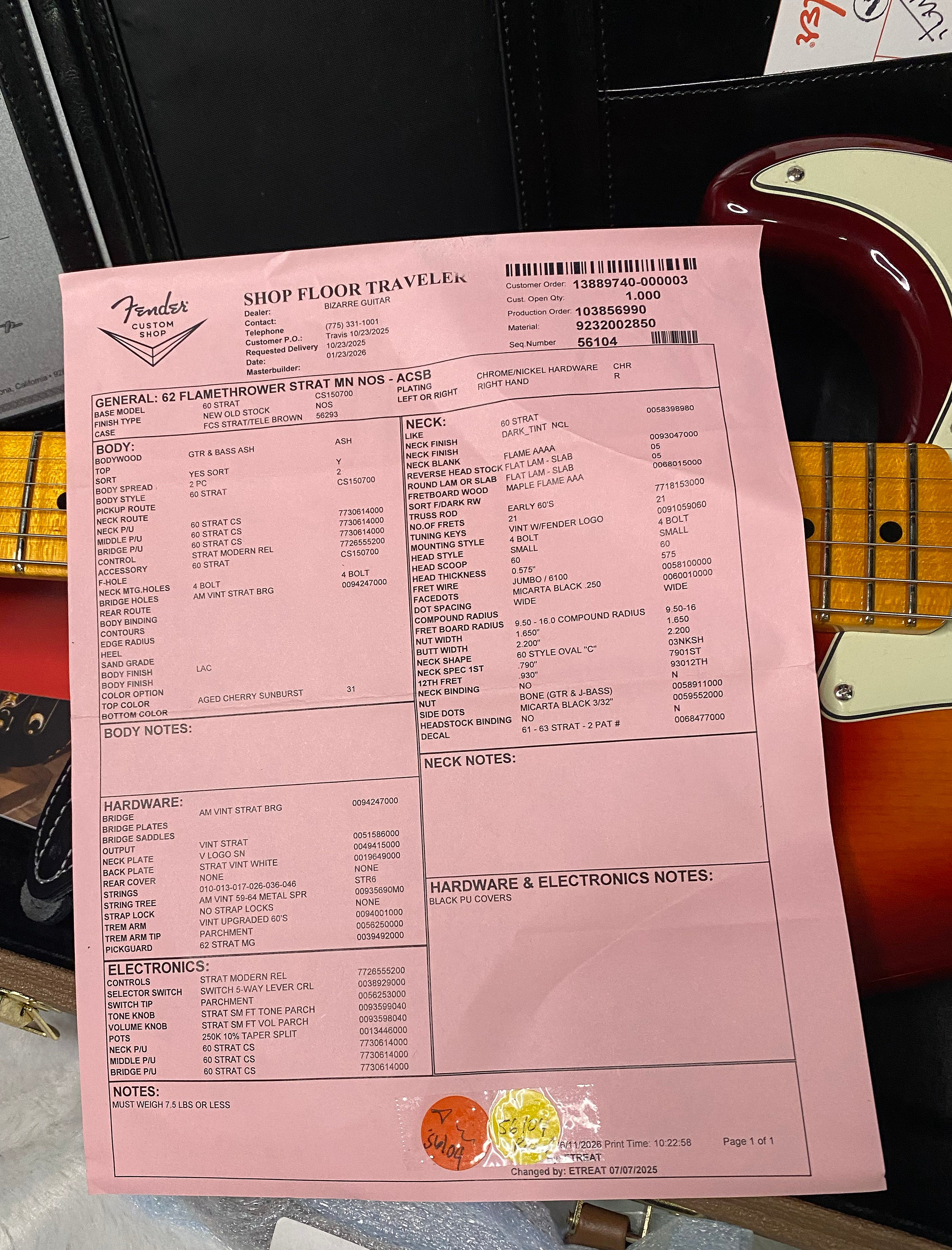 NEW ! Fender Custom Shop ' 62 Stratocaster Bizarre Guitar Exclusive Flamethrower - NOS - Super Limited Edition - Aged Cherry Sunburst - Ash - AAAA Flamed Maple Neck - Authorized Dealer - ONLY 7.1 lbs! - G07479