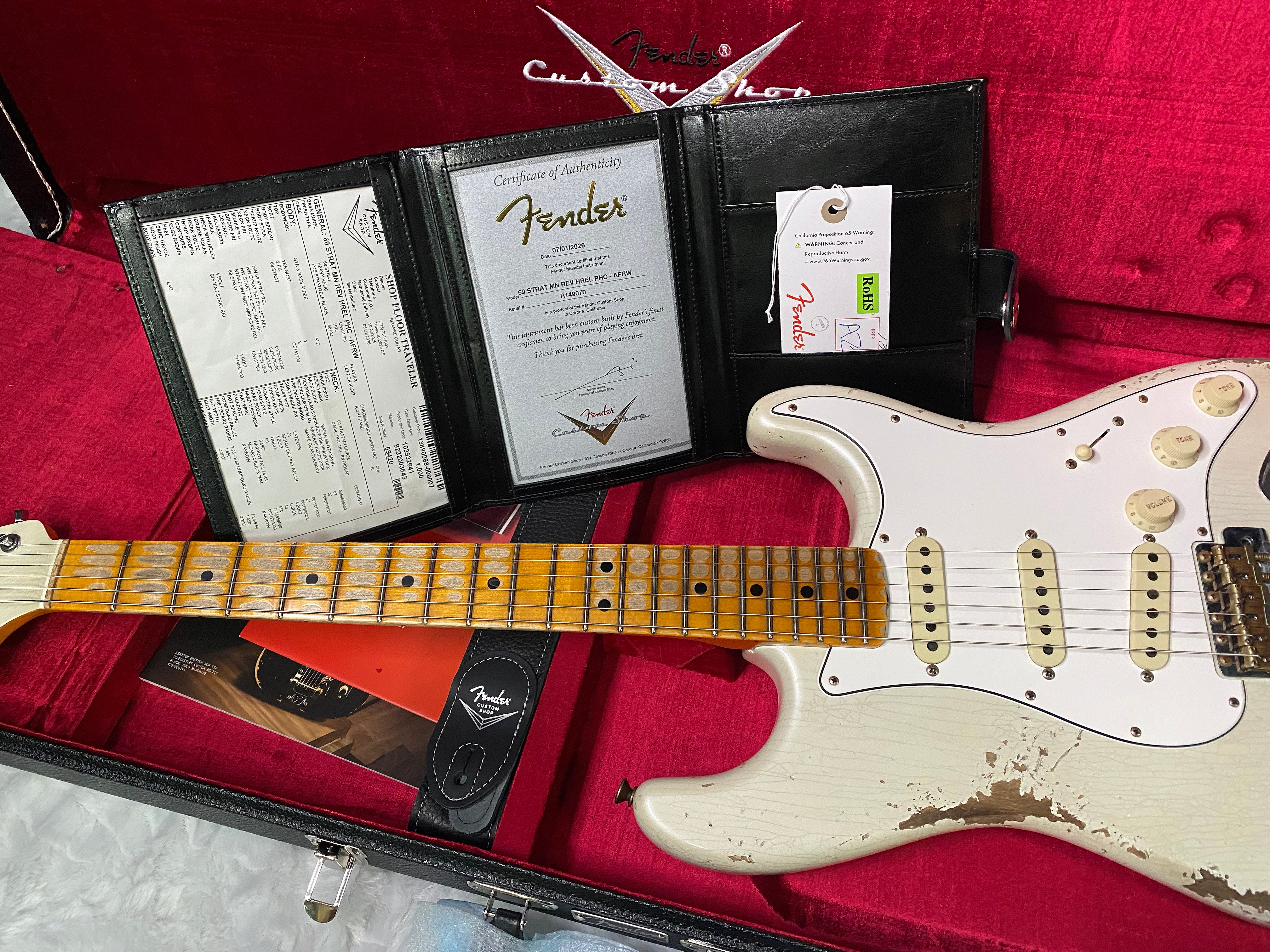 NEW! Fender Custom Shop Special Run '69 Stratocaster Heavy Relic - Handwound P/U's - Aged Frost White Pearl - Reverse Headstock - 8.2lbs - Authorized Dealer - SUPER RARE! G07468