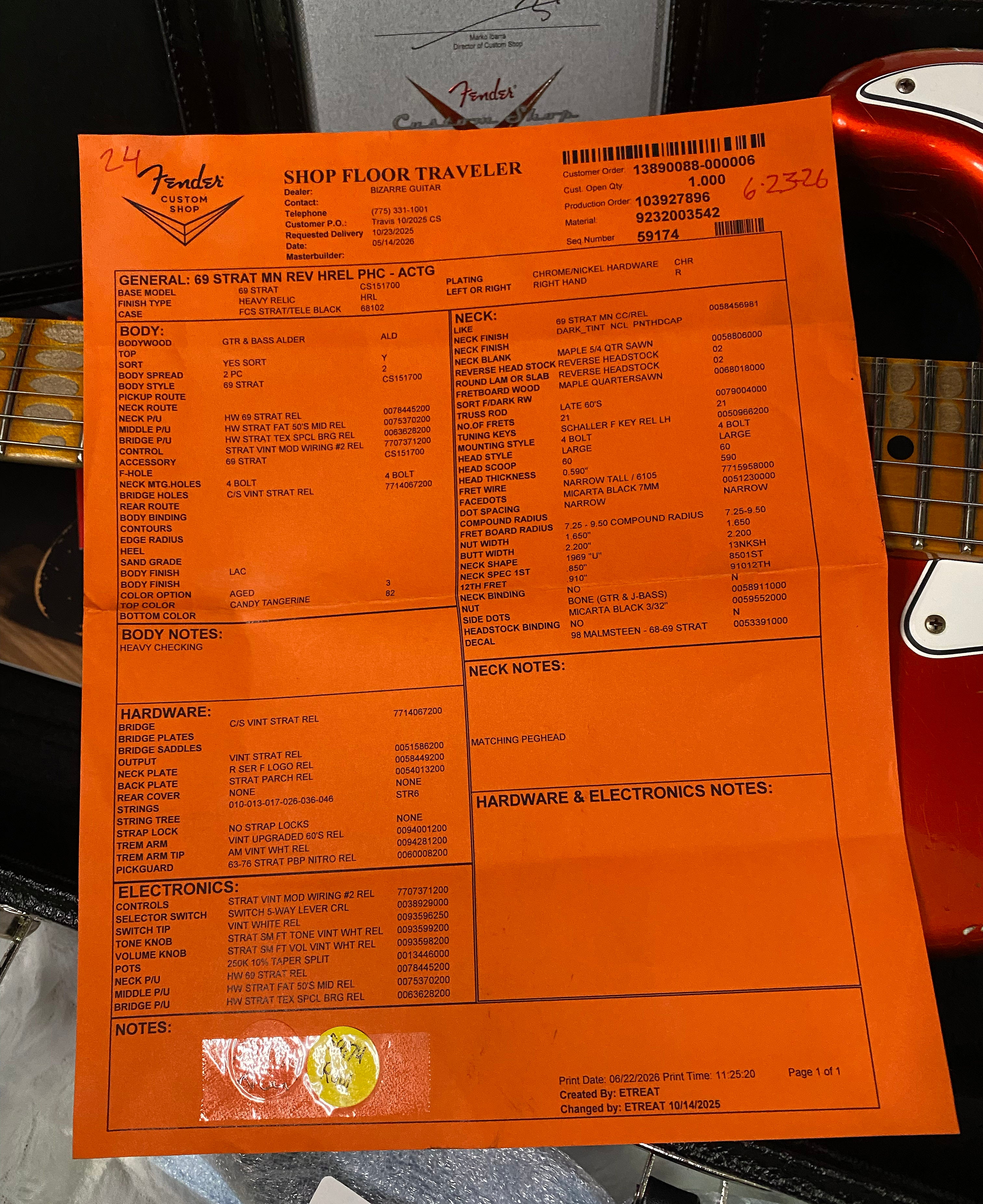 NEW! Fender Custom Shop Special Run '69 Stratocaster Heavy Relic - Handwound P/U's - Aged Candy Tangerine - Reverse Headstock - 8lbs - Authorized Dealer - SUPER RARE! G07474