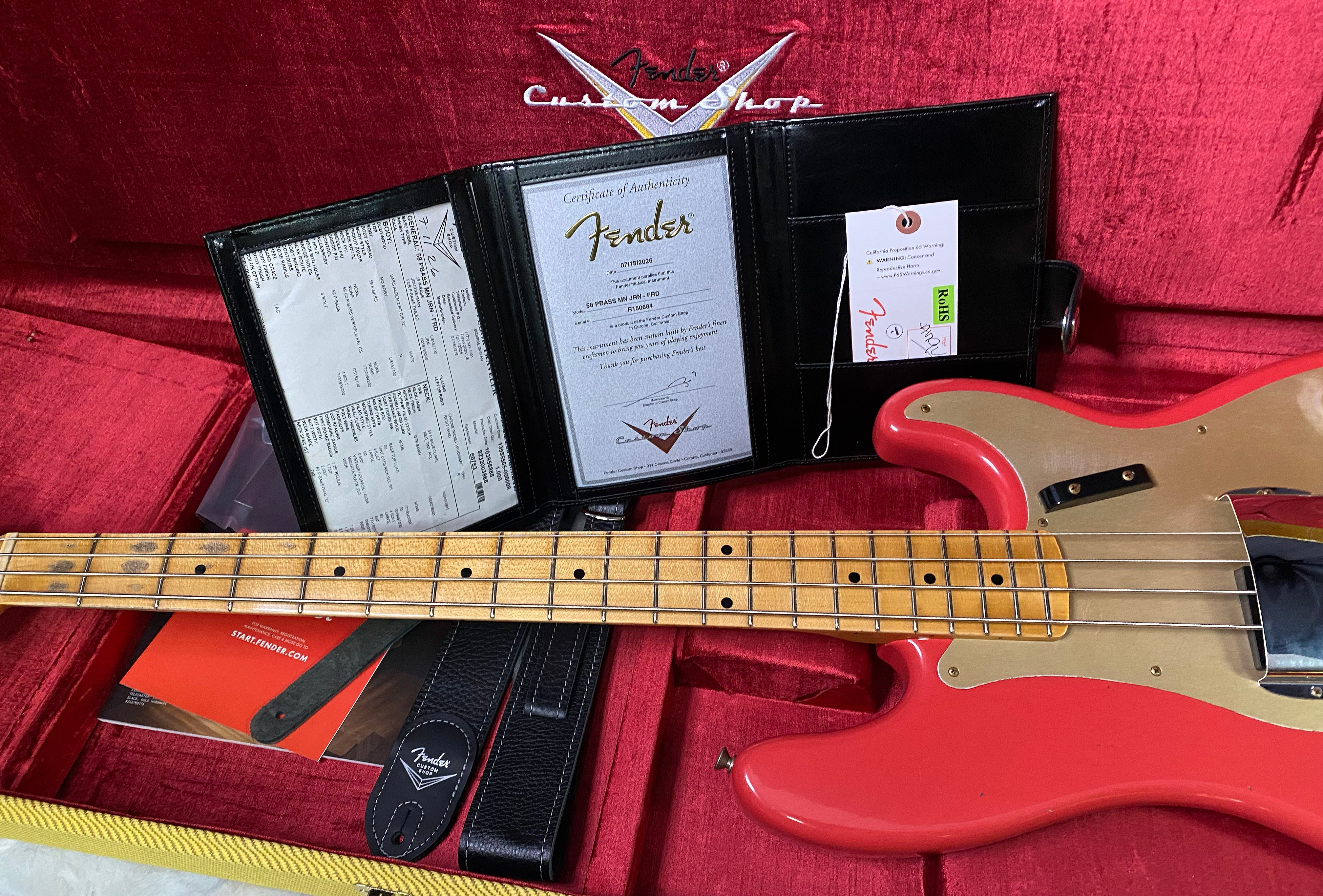 NEW! Fender Custom Shop 1958 Precision Bass Journeyman Relic - Fiesta Red - Authorized Dealer - 8.85lbs - G07481