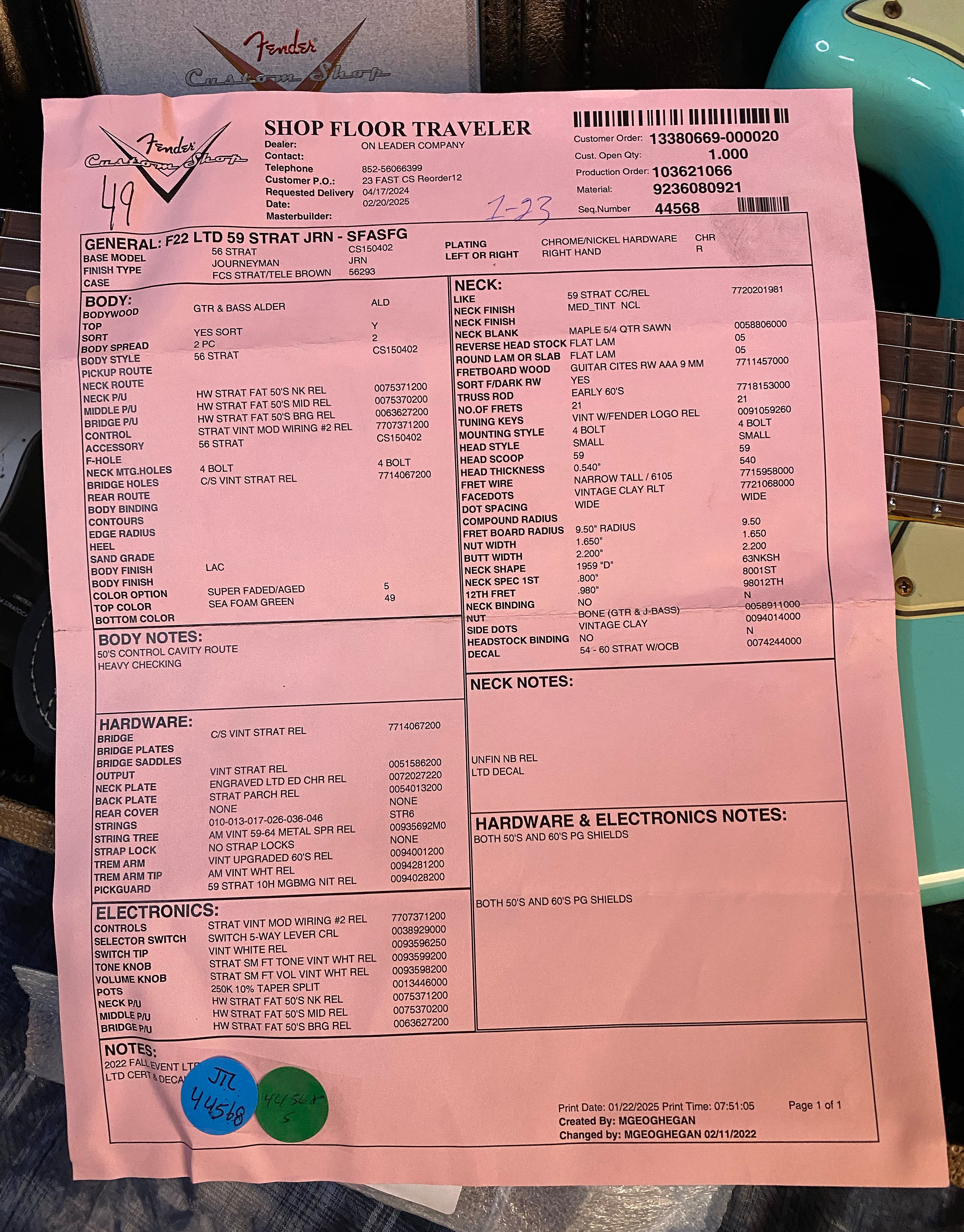 NEW ! 2025 Fender Custom Shop 1959 Limited Edition Stratocaster Journeyman – Super Faded Seafoam Green - Authorized Dealer - 7.75 lbs - G04504