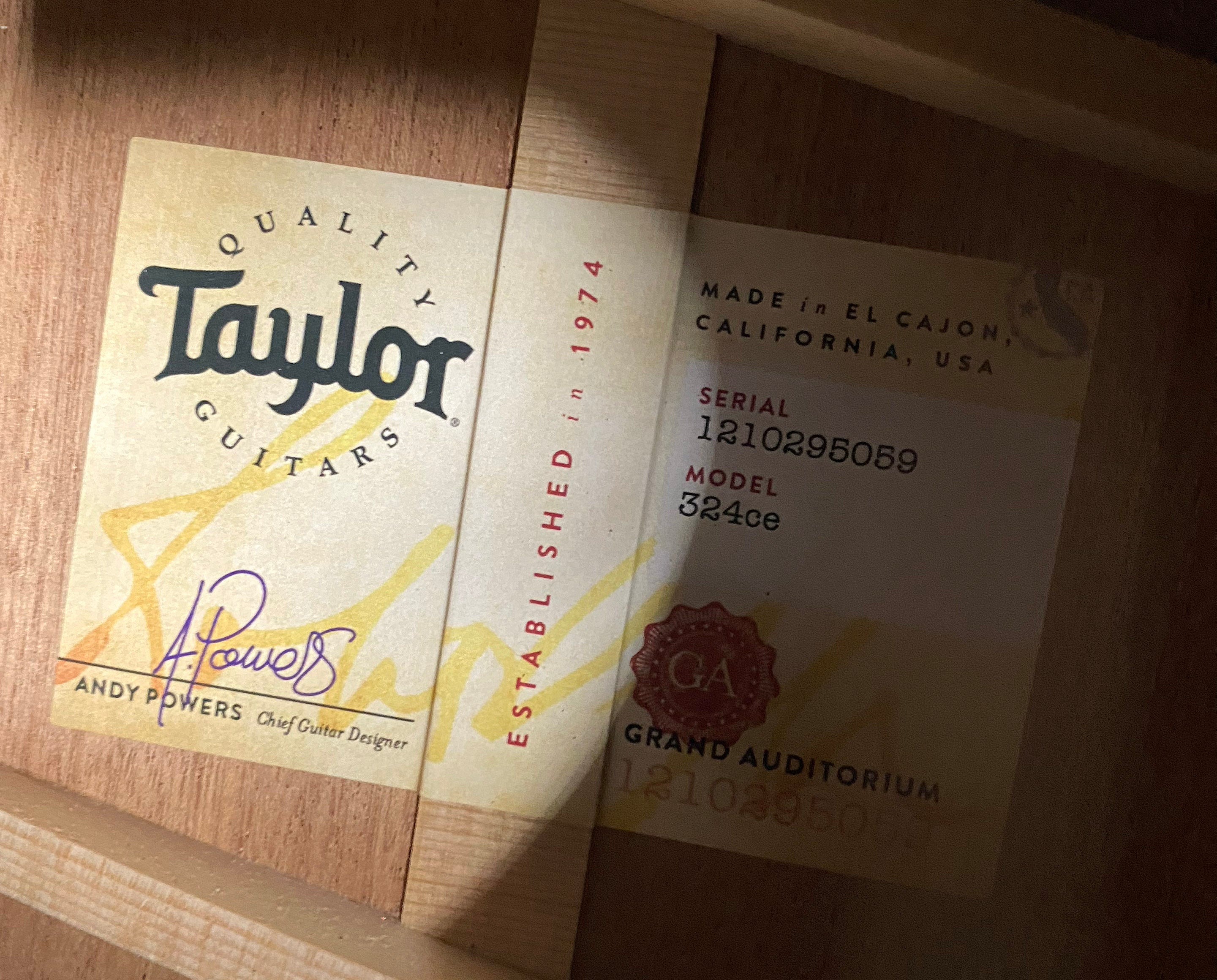 NEW! Taylor 324ce V-Class Grand Auditorium Acoustic-Electric Guitar - Tobacco - Authorized Dealer - 4.65lbs - G06049