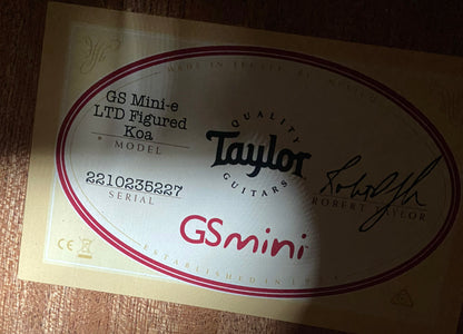 NEW! Taylor GS Mini-e LTD AAA Figured Koa - Natural - Authorized Dealer - Absolutely Beautiful! 3.7lbs - Gig Bag - Authorized Dealer - G06046