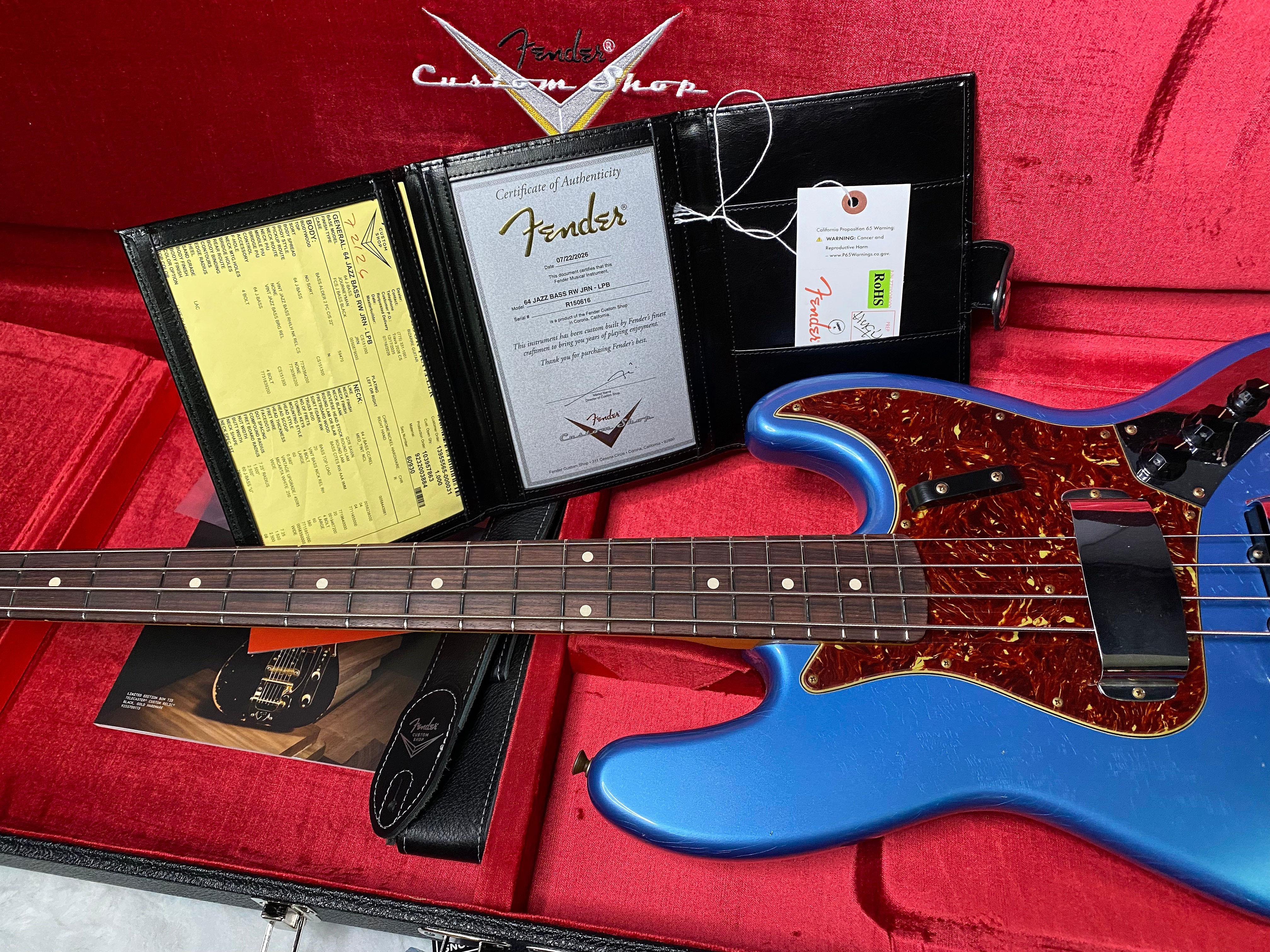 NEW! Fender Custom Shop 64 Jazz Bass Relic - Lake Placid Blue Finish - 9.4 lbs - Authorized Dealer - G07507