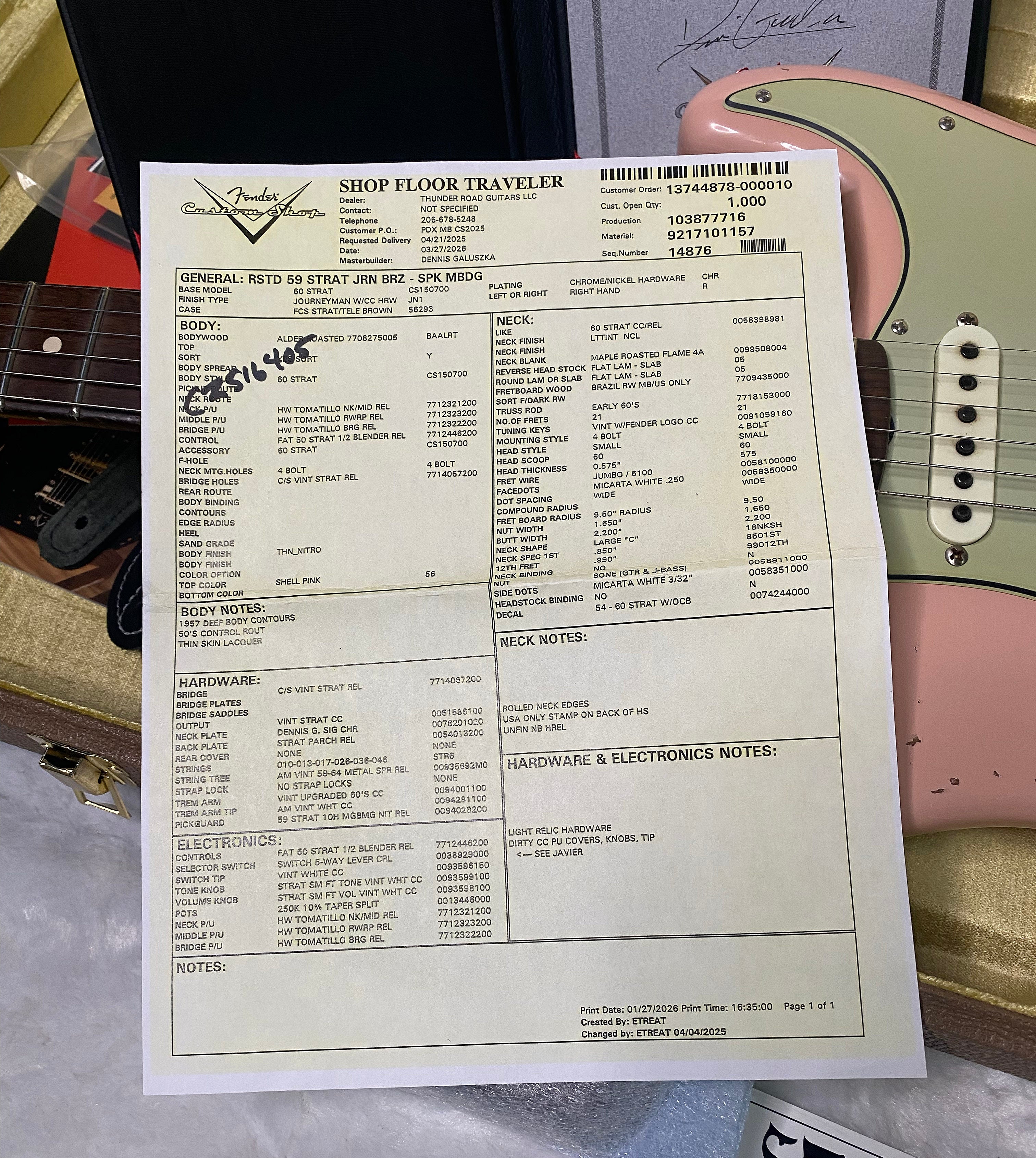 NEW! Fender 59 Stratocaster Custom Shop Relic Masterbuilt Dennis Galuska Brazilian - 7.4lbs - Authorized Dealer - G07506