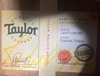 NEW! Taylor Custom 724ce Acoustic-Electric Guitar - Natural Gloss - AAAAA Hand Picked Koa - 4.6lbs - WOW! Authorized Dealer - G07513