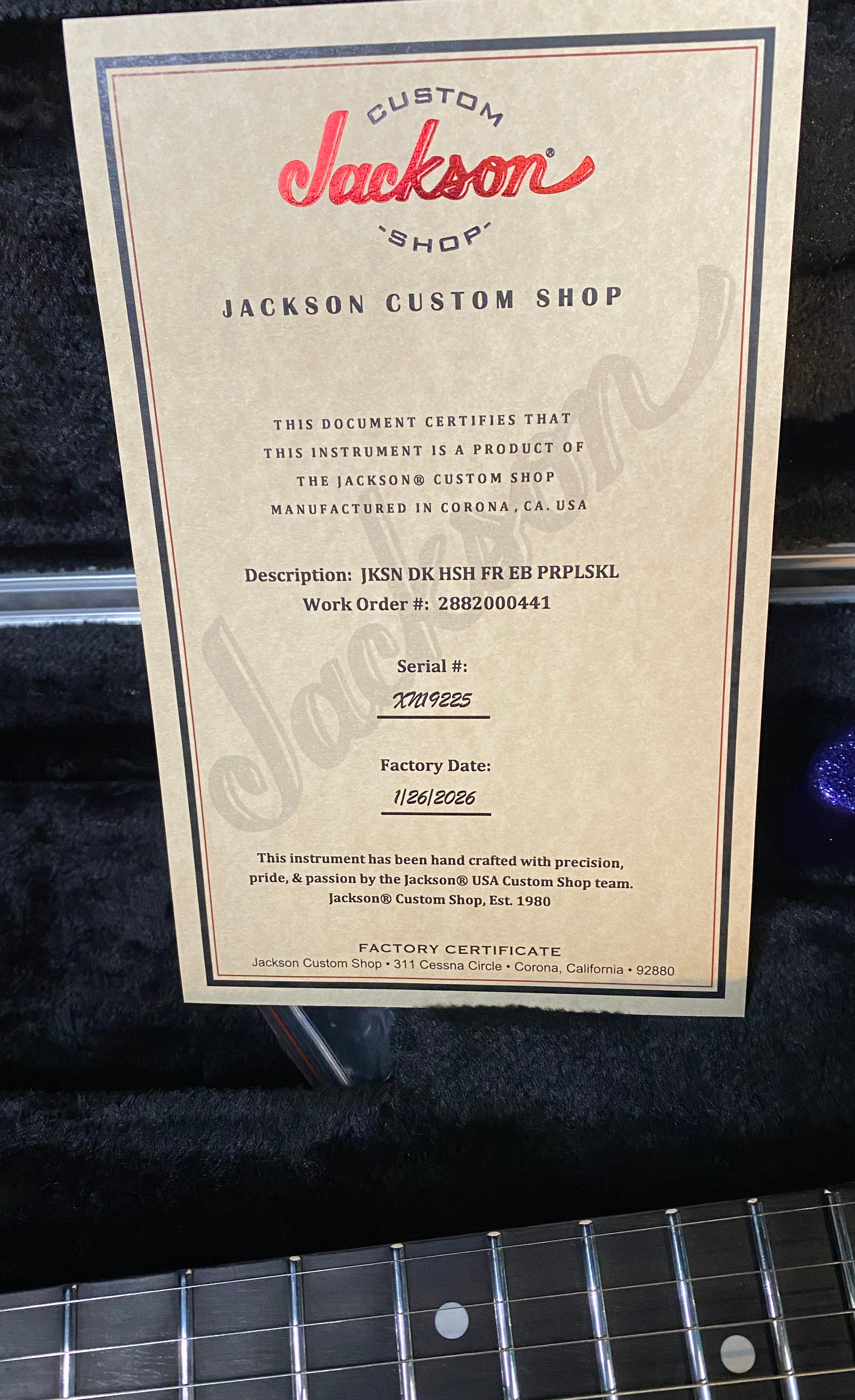 NEW ! Jackson Custom Shop Dinky HSH - Roasted Maple Fretboard - DK - Purple Sparkle - Authorized Dealer - 8.35 lbs - G06855