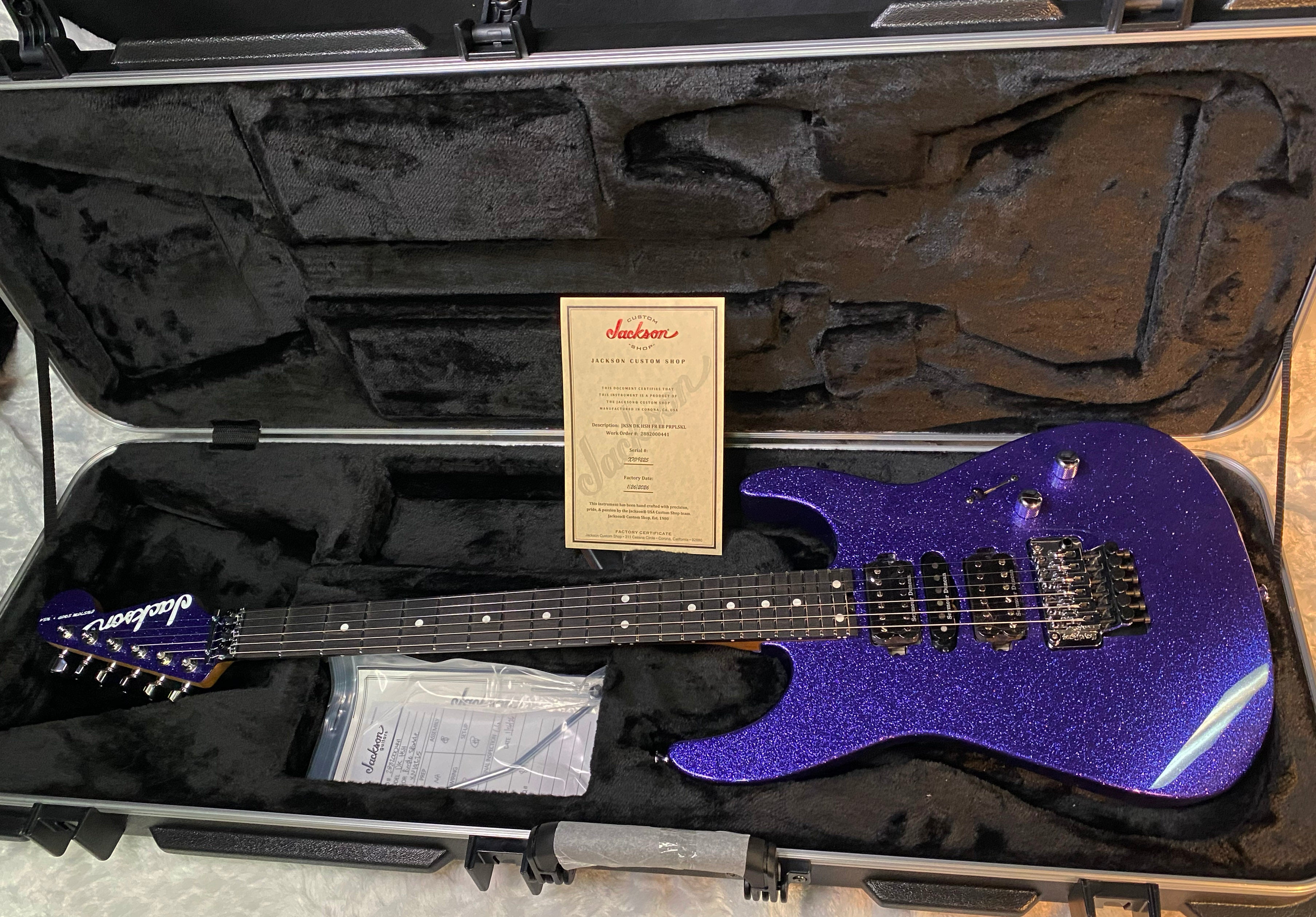 NEW ! Jackson Custom Shop Dinky HSH - Roasted Maple Fretboard - DK - Purple Sparkle - Authorized Dealer - 8.35 lbs - G06855