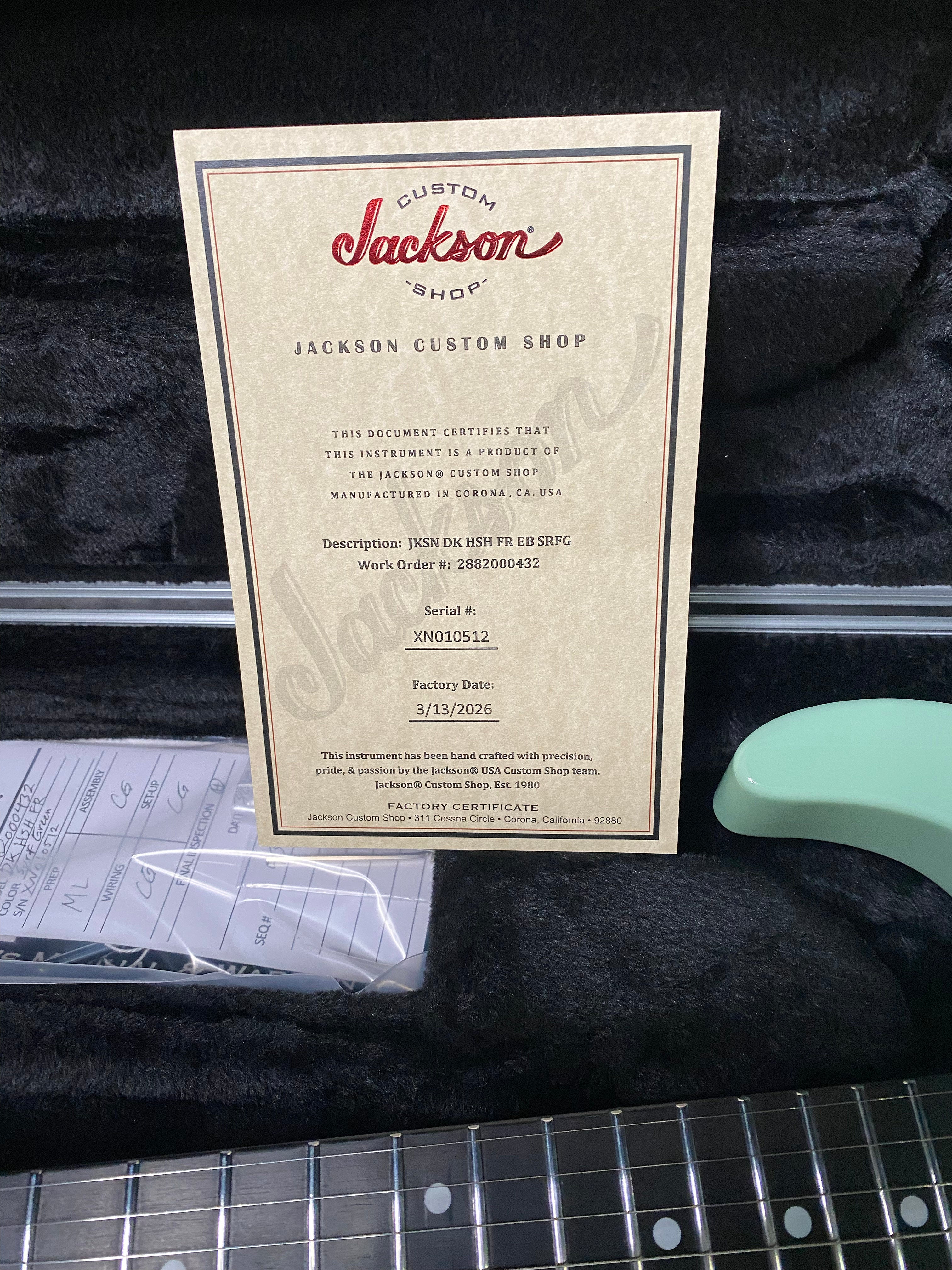 NEW ! Jackson Custom Shop Dinky HSH - Roasted Maple Neck & Ebony Fretboard - DK - Surf Green - Authorized Dealer - 8.1 lbs - G06853