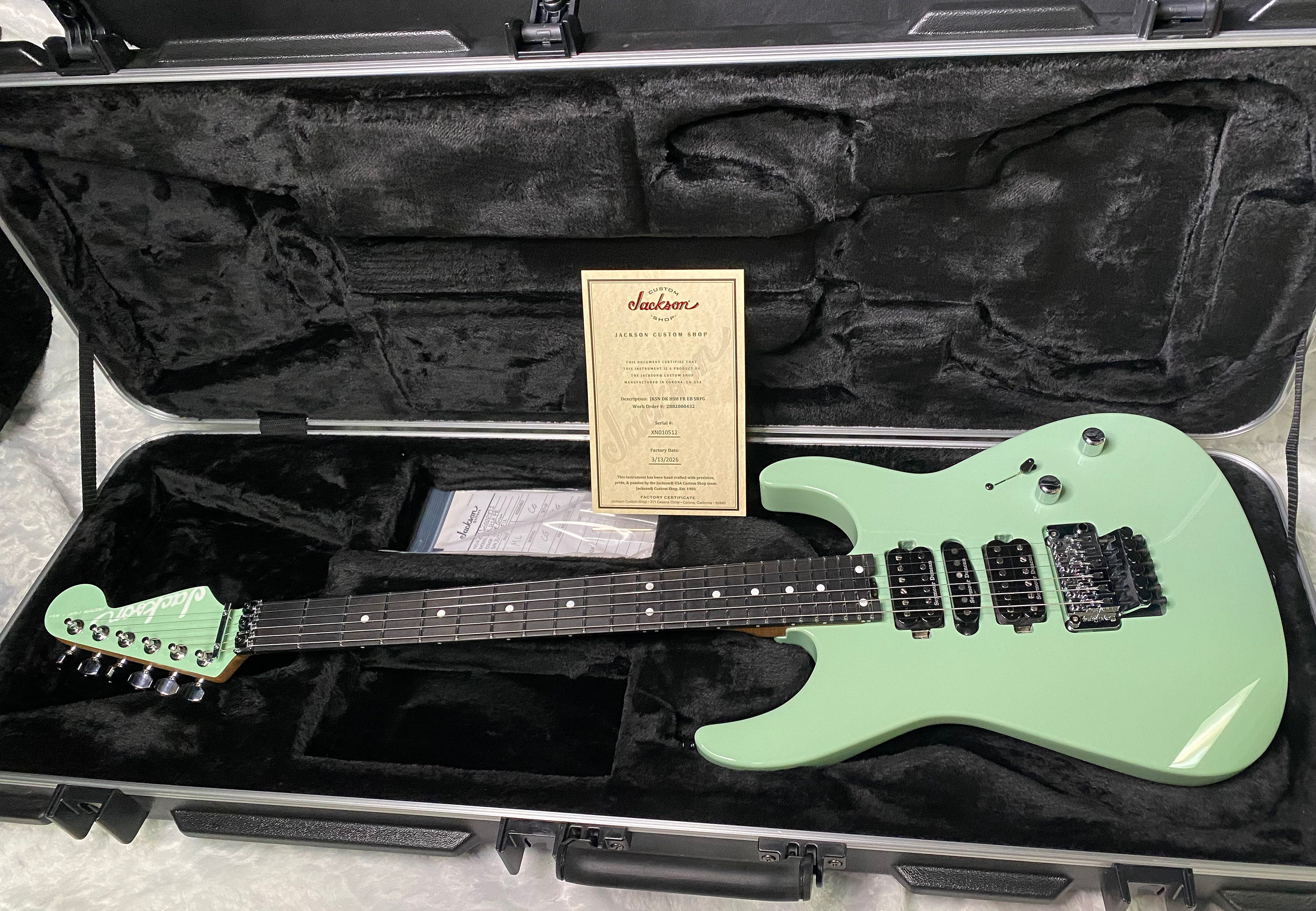 NEW ! Jackson Custom Shop Dinky HSH - Roasted Maple Neck & Ebony Fretboard - DK - Surf Green - Authorized Dealer - 8.1 lbs - G06853