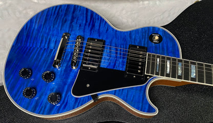 NEW! Gibson Dealer Select Custom Shop Les Paul Custom AAA Figured Flame Top - Transparent Blue / Natural Back - Authorized Dealer - WOW! 8.8 lbs - G06807