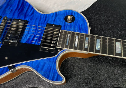 NEW! Gibson Dealer Select Custom Shop Les Paul Custom AAA Figured Flame Top - Transparent Blue / Natural Back - Authorized Dealer - WOW! 8.8 lbs - G06807