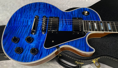 NEW! Gibson Dealer Select Custom Shop Les Paul Custom AAA Figured Flame Top - Transparent Blue / Natural Back - Authorized Dealer - WOW! 8.8 lbs - G06807