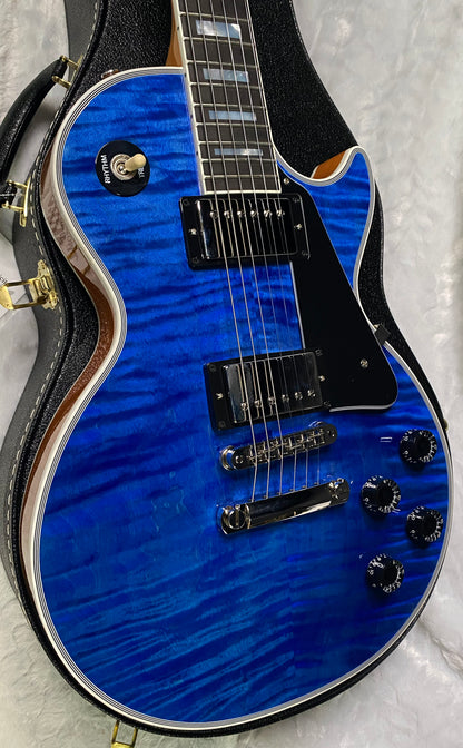 NEW! Gibson Dealer Select Custom Shop Les Paul Custom AAA Figured Flame Top - Transparent Blue / Natural Back - Authorized Dealer - WOW! 8.8 lbs - G06807