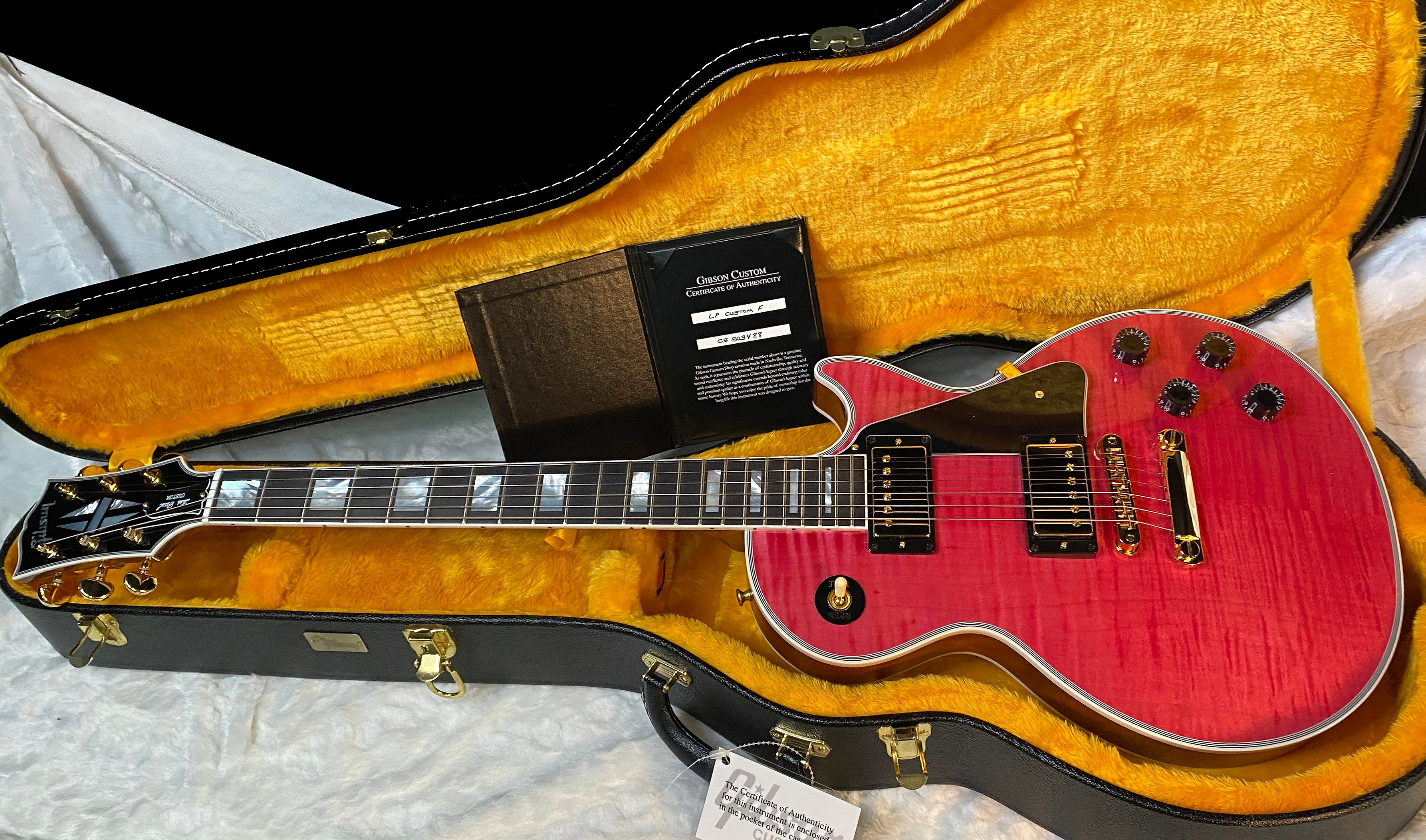 NEW! Gibson Dealer Select Custom Shop Les Paul Custom AAA Figured Top - Transparent Pink - Authorized Dealer - WOW! 8.7 lbs - G06121