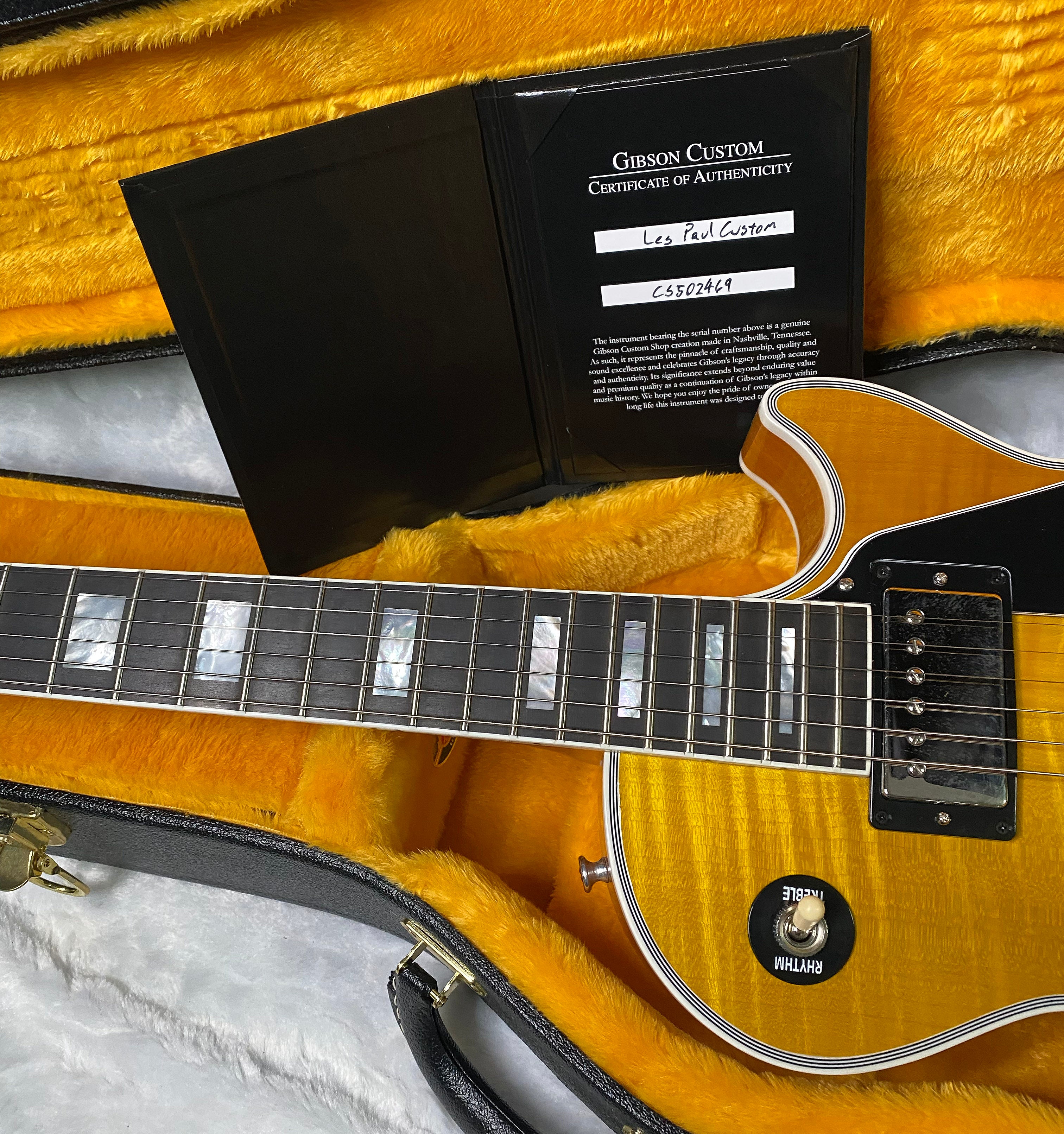 NEW! Gibson Dealer Select Custom Shop Les Paul Custom AAA Figured Flame Top - Lemon Burst / Natural Back - Authorized Dealer - 9lbs - G06814