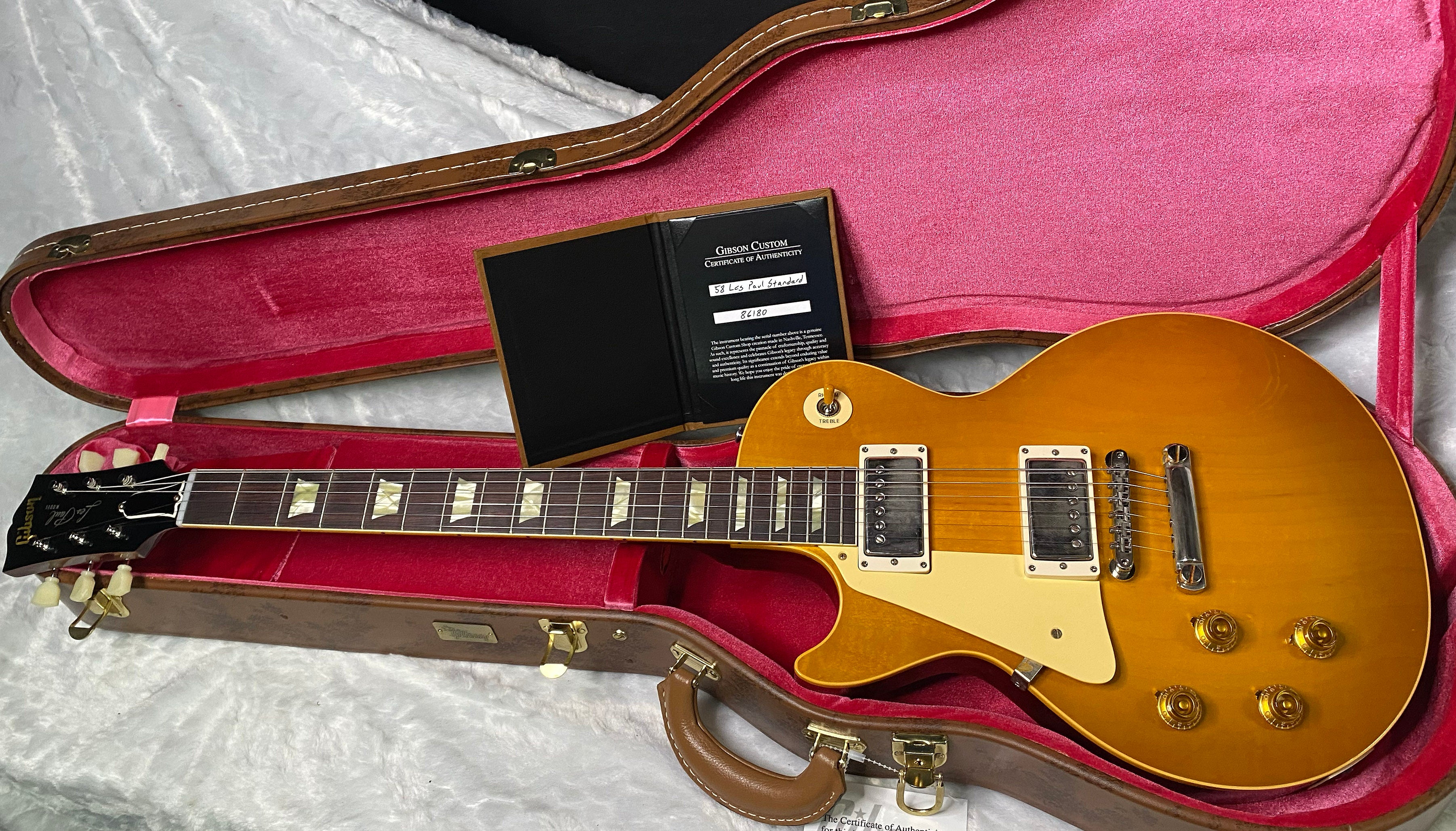 NEW ! Gibson Custom Shop '58 Les Paul Standard 1958 - Lemon Burst VOS - Subtle Flame! - Left Handed - Authorized Dealer -8.6lbs - G06833