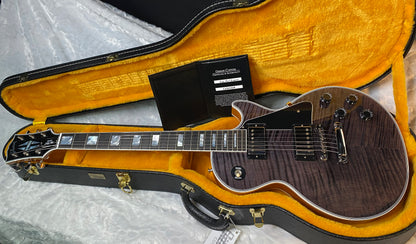NEW! Gibson Dealer Select Custom Shop Les Paul Custom AAA Figured Flame Top - Transparent Black / Natural Back - Authorized Dealer - Curly Monster Flame! WOW! 8.9 lbs - G06798