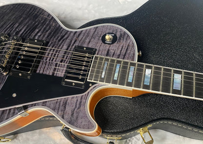 NEW! Gibson Dealer Select Custom Shop Les Paul Custom AAA Figured Flame Top - Transparent Black / Natural Back - Authorized Dealer - 8.8 lbs - G06805