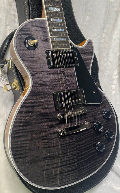 NEW! Gibson Dealer Select Custom Shop Les Paul Custom AAA Figured Flame Top - Transparent Black / Natural Back - Authorized Dealer - 8.8 lbs - G06805