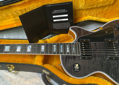 NEW! Gibson Dealer Select Custom Shop Les Paul Custom AAA Figured Flame Top - Transparent Black / Natural Back - Authorized Dealer - 8.8 lbs - G06805