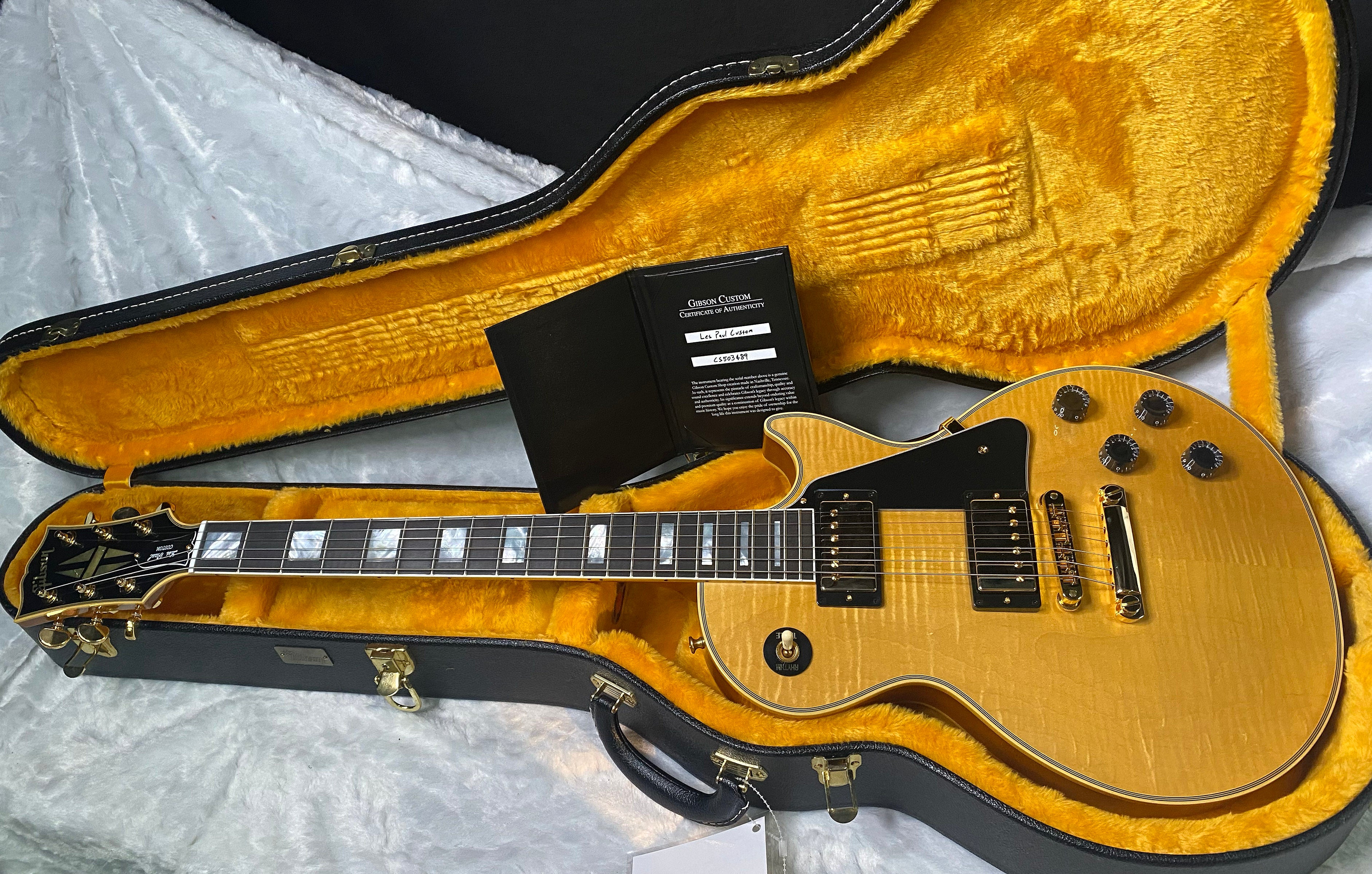 NEW! Gibson Dealer Select Custom Shop Les Paul Custom - Wild AAA Figured Flame Top - Antique Natural - Authorized Dealer - 8.6 lbs - G06813