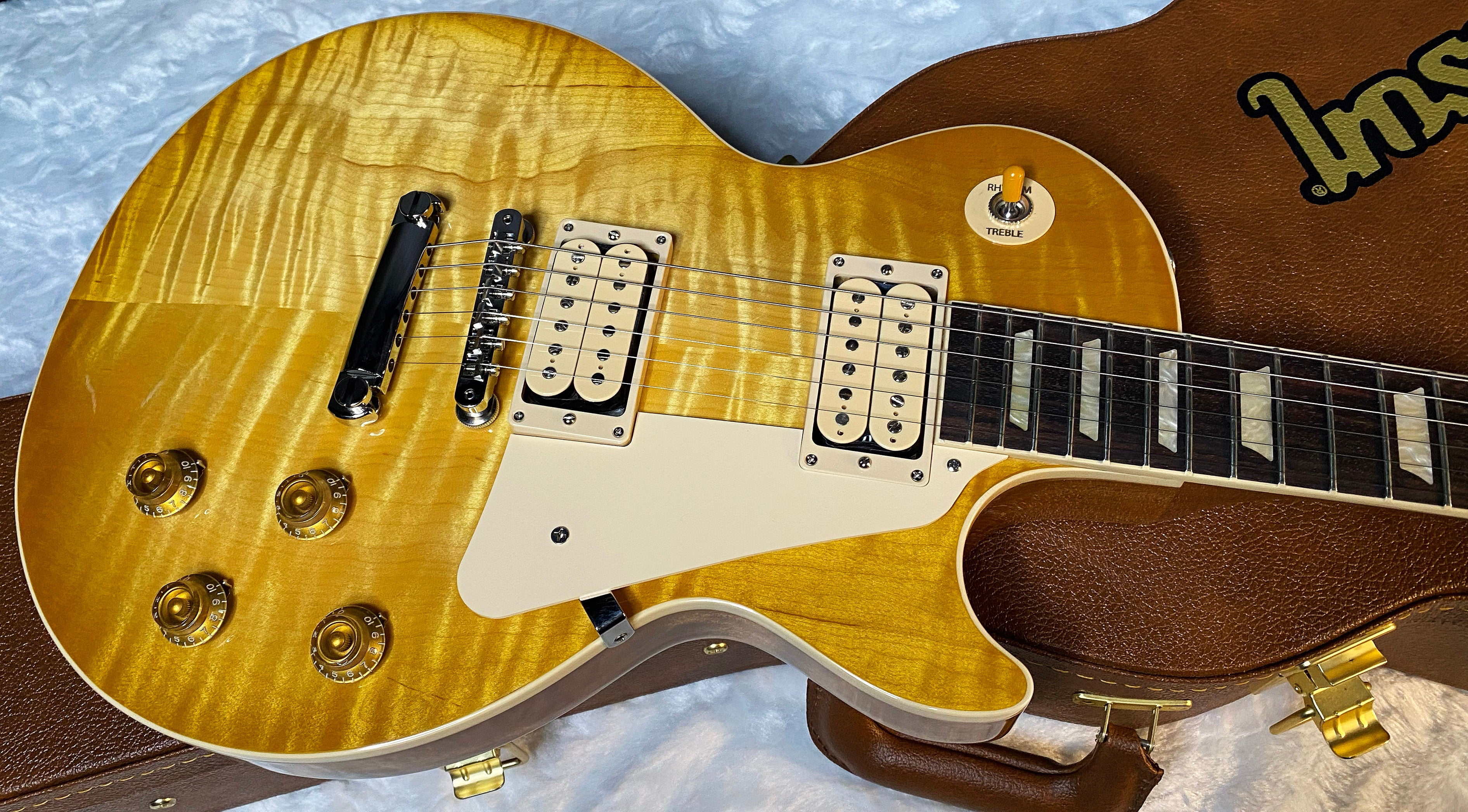 NEW ! Gibson Les Paul Standard &#39;50s Double Trouble Electric Guitar - Wild Quilt / Flame Top - Vintage Honey Burst - Authorized Dealer -9.4 lbs - G06143