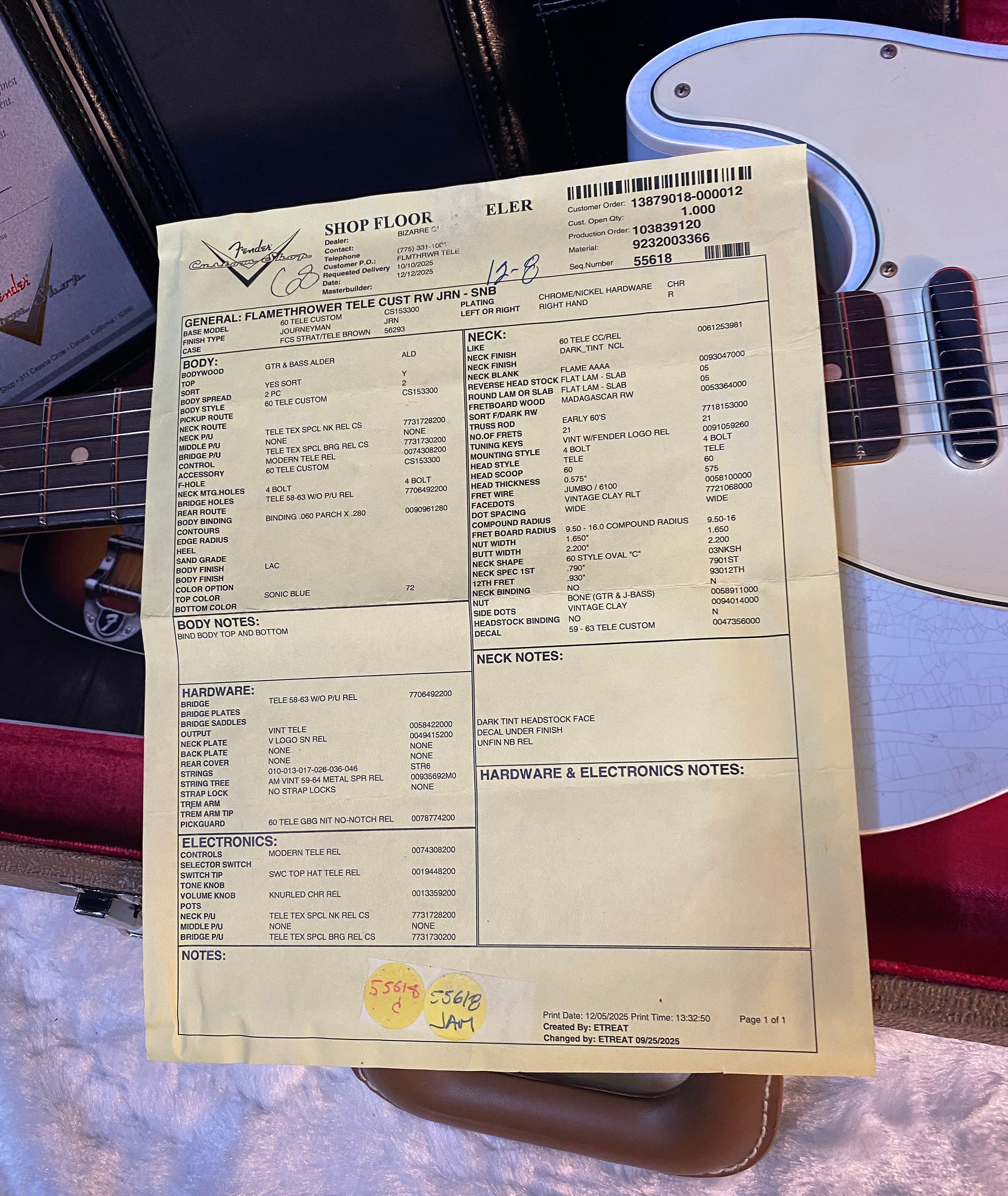 NEW! Fender Custom Shop Flamethrower Telecaster Custom - Journeyman Relic - Modern Specs - Texas Special Pick-Ups - AAAA Flamed Neck - Sonic Blue - Authorized Dealer - 7.3lbs - G06168