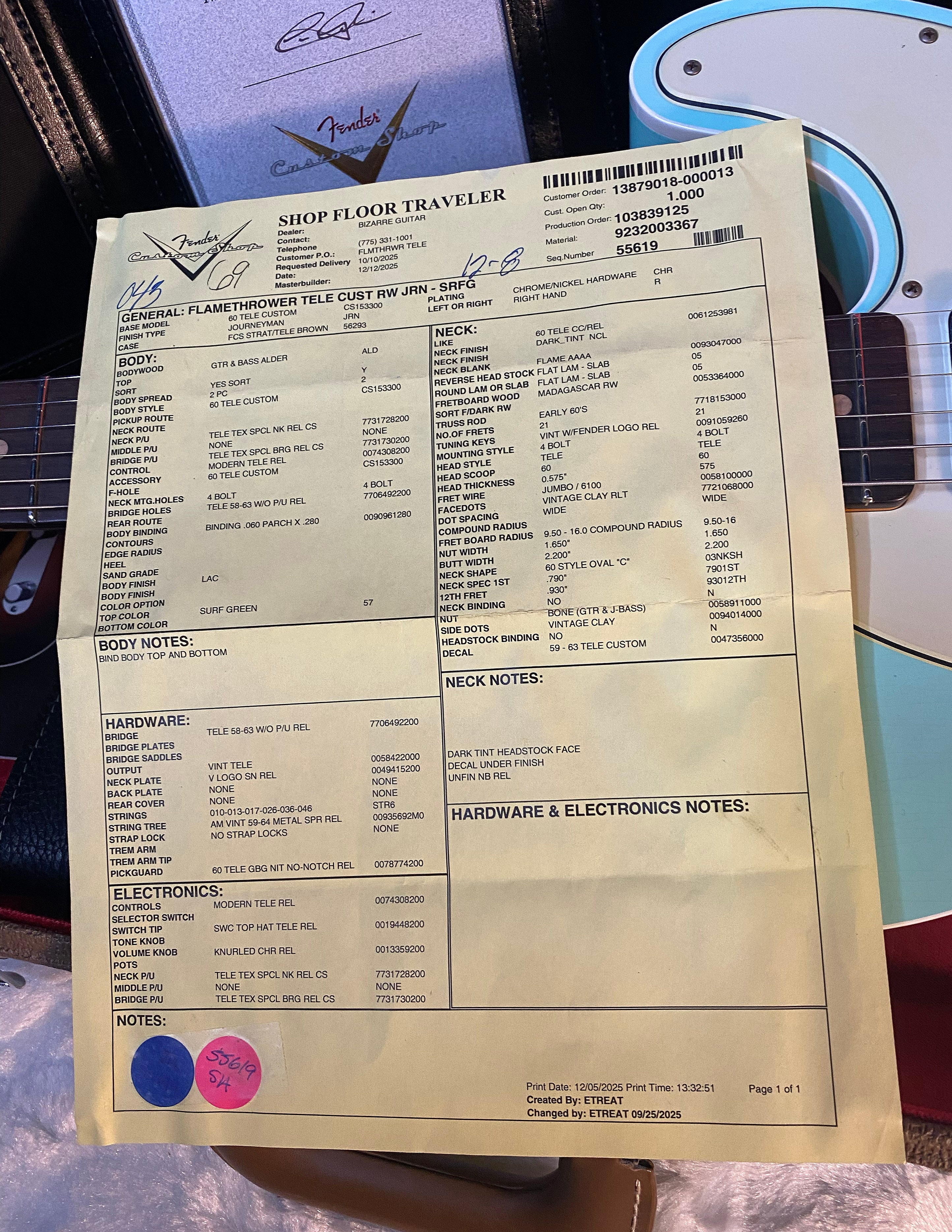 NEW! Fender Custom Shop Flamethrower Telecaster Custom - Journeyman Relic - Modern Specs - Texas Special Pick-Ups - AAAA Flamed Neck - Surf Green - Authorized Dealer - 7.35lbs - G06166