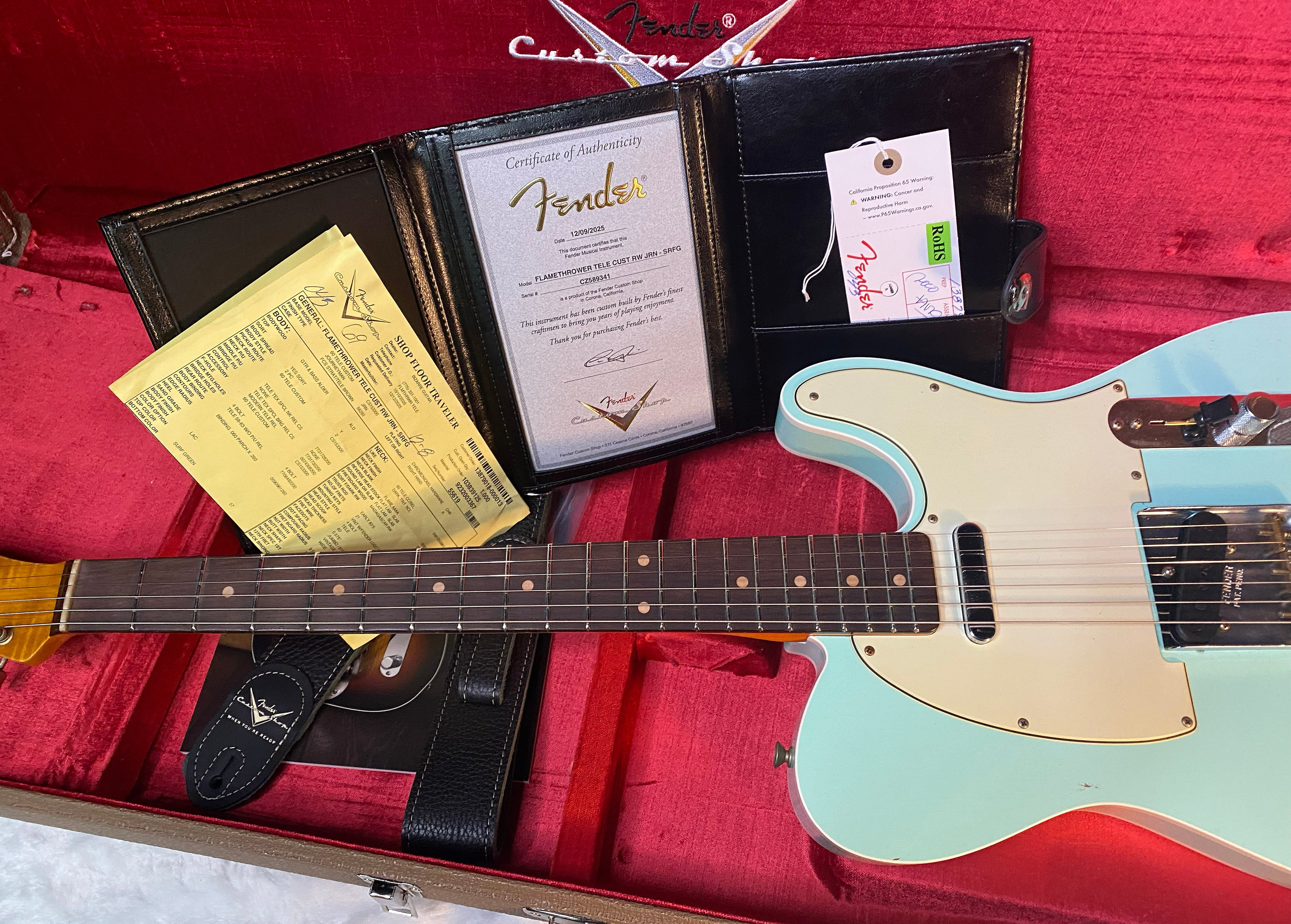 NEW! Fender Custom Shop Flamethrower Telecaster Custom - Journeyman Relic - Modern Specs - Texas Special Pick-Ups - AAAA Flamed Neck - Surf Green - Authorized Dealer - 7.35lbs - G06166