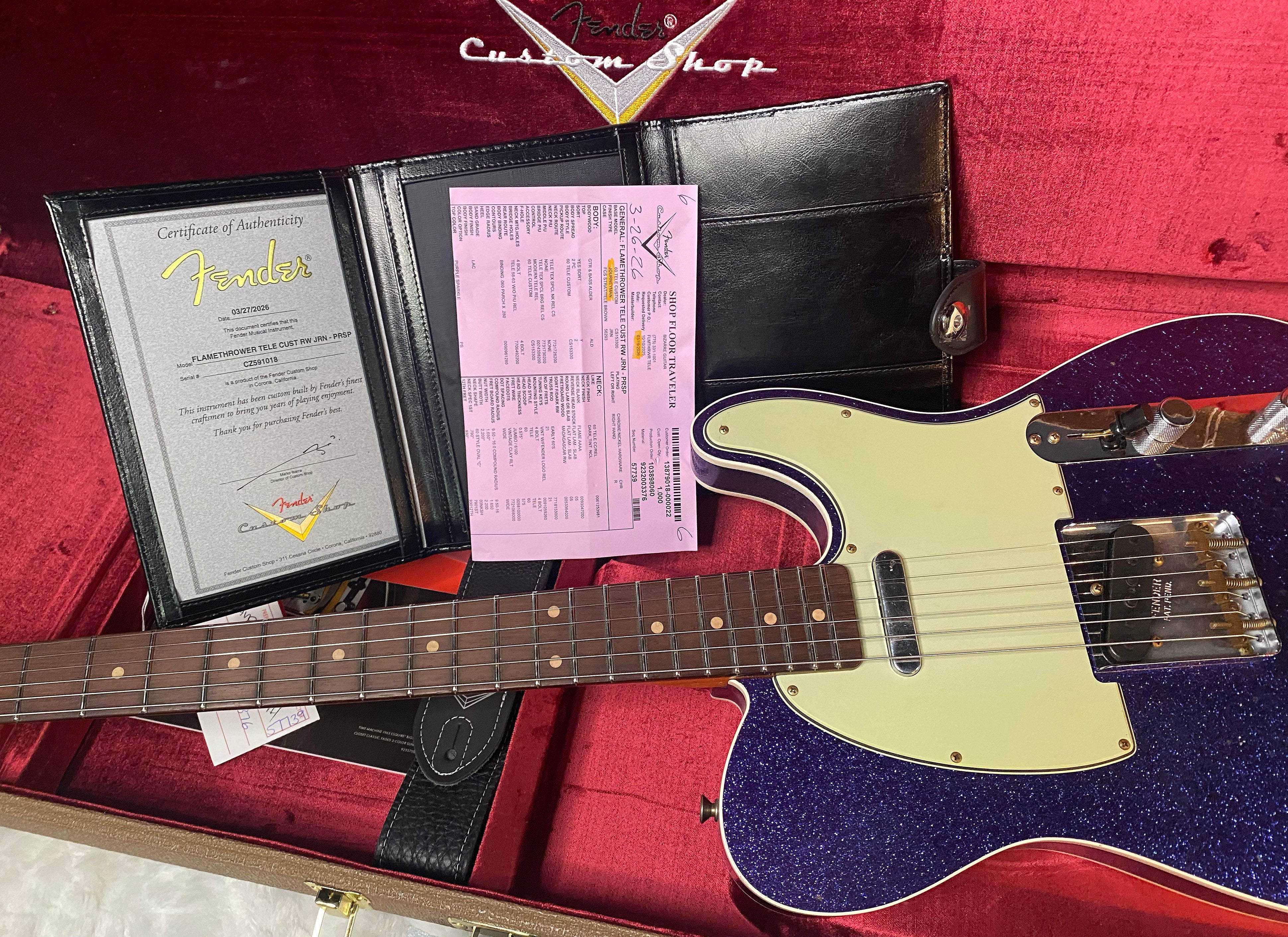 NEW! Fender Custom Shop Flamethrower Telecaster Custom - Journeyman Relic - Modern Specs - Texas Special Pick-Ups - AAAA Flamed Neck - Purple Sparkle - Authorized Dealer - 7.6lbs - G06941
