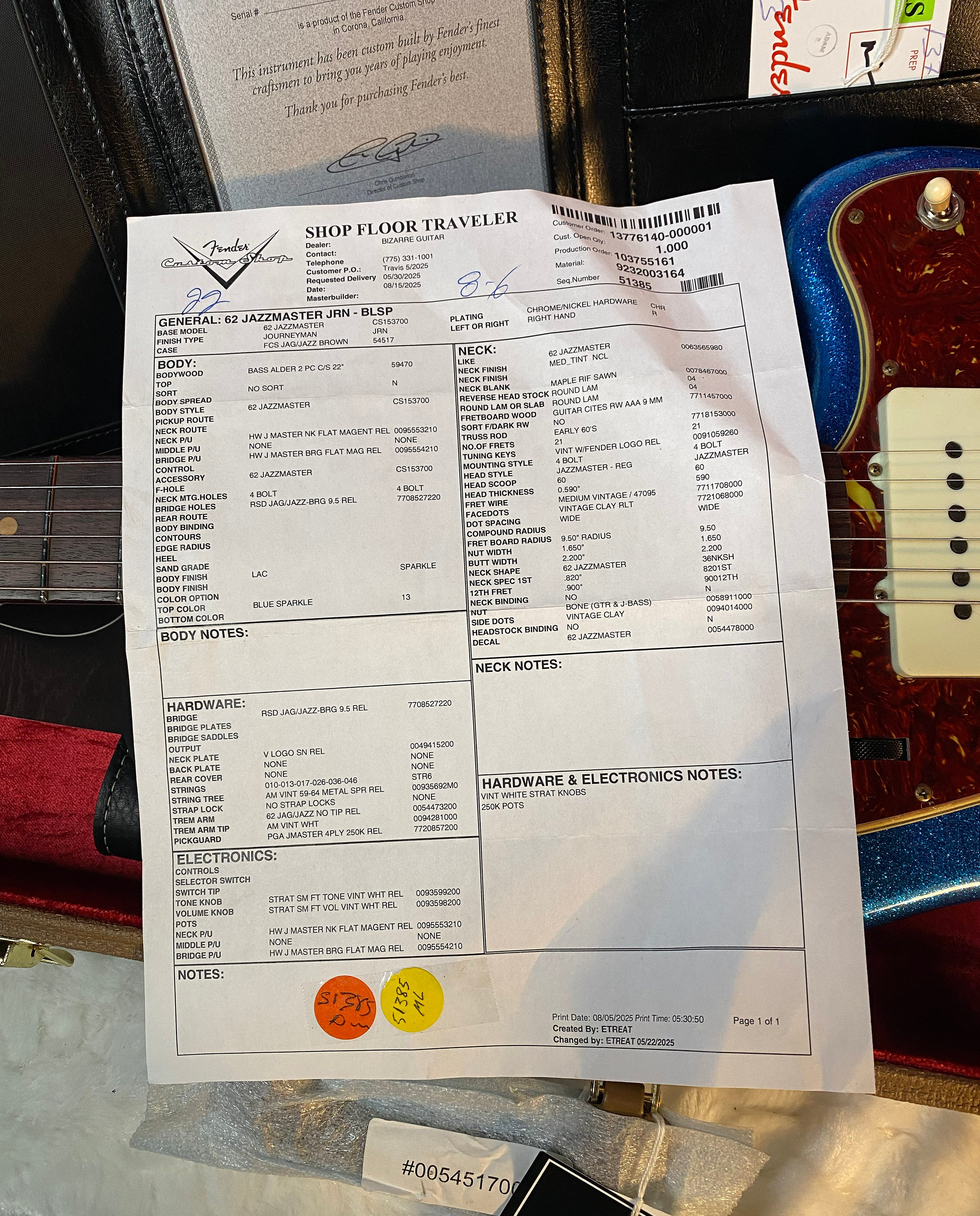 NEW! Fender Custom Shop '62 Reissue Jazzmaster Journeyman Relic - Blue Sparkle - Authorized Dealer - In-Stock! 8.2lbs - G05494