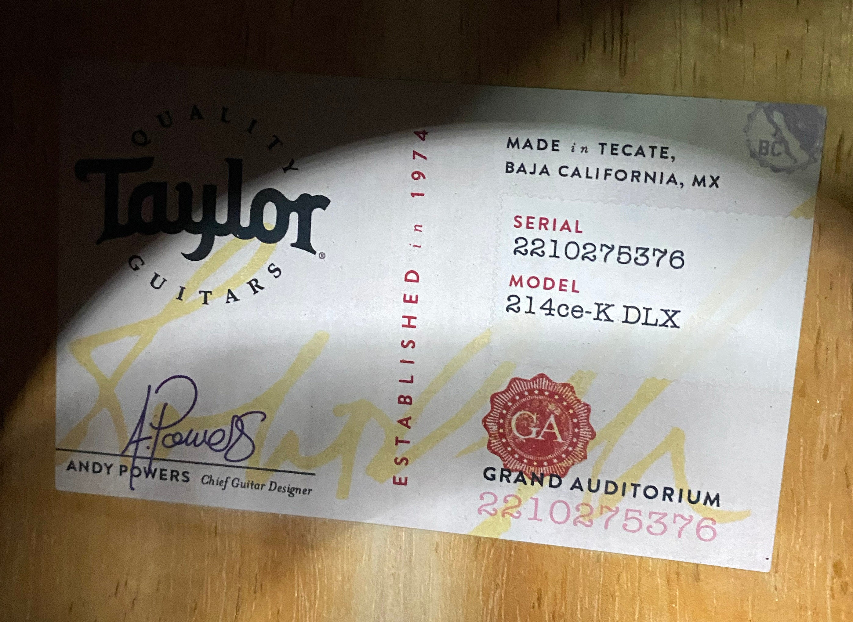 NEW! Taylor 214ce-K DLX Koa Grand Auditorium Acoustic-Electric Guitar Natural Finish - 4.8lbs - Authorized Dealer - G06210