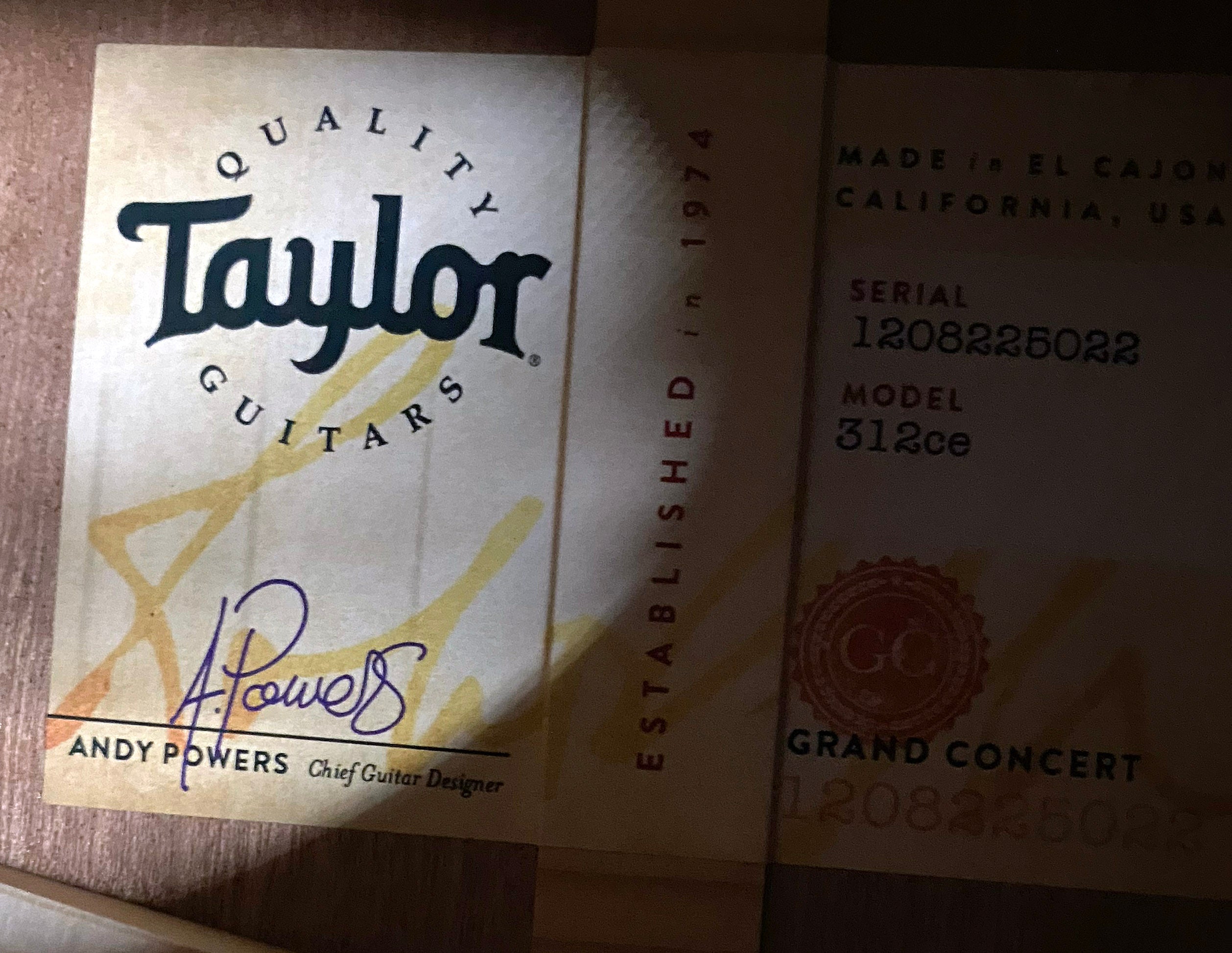 NEW! Taylor 312ce V-Class Grand Concert Acoustic-Electric Guitar - Natural - 4.3lbs - Authorized Dealer - G06217